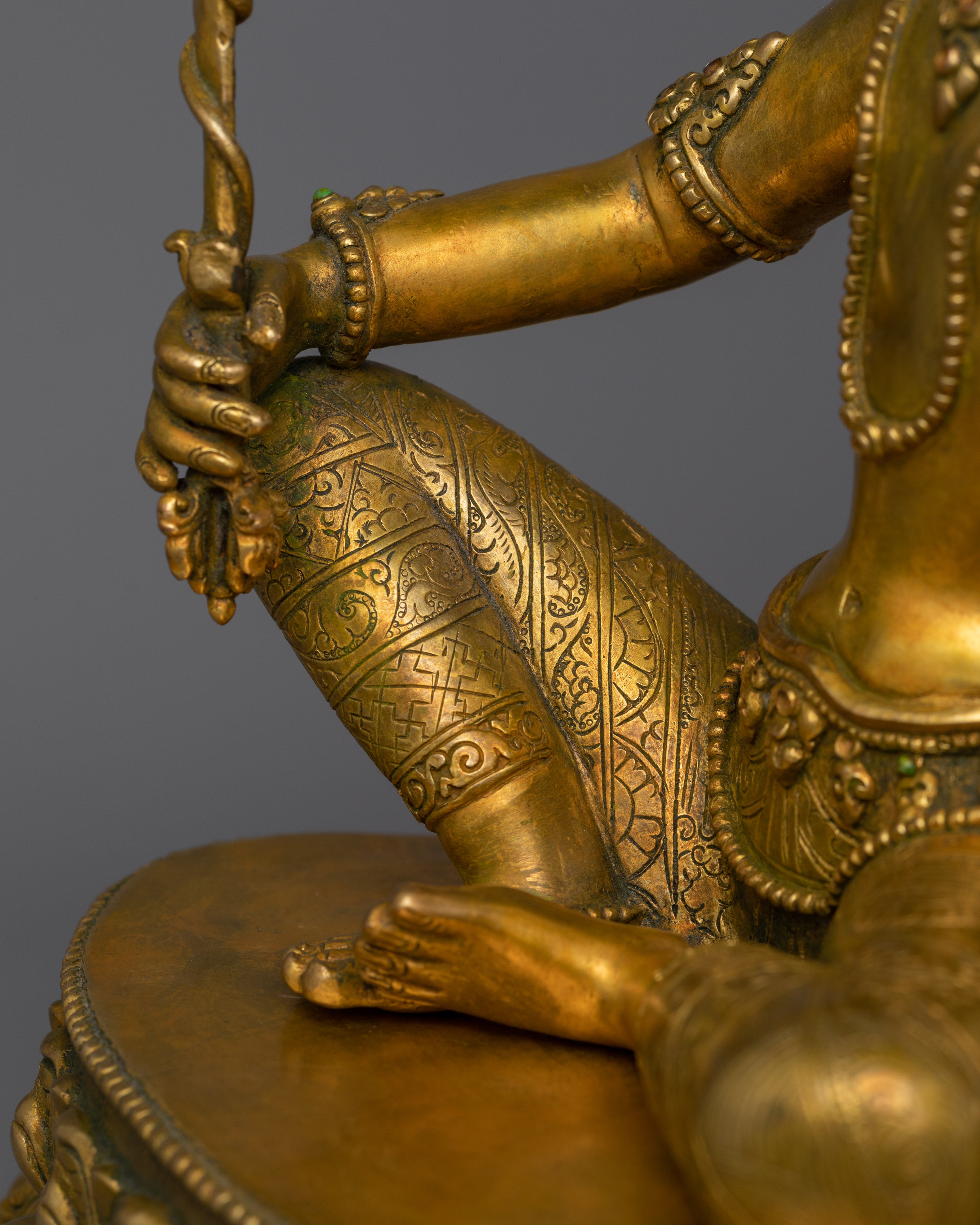 Handcrafted Manjushri Copper Statue | 13.4” Antique Finish Sculpture