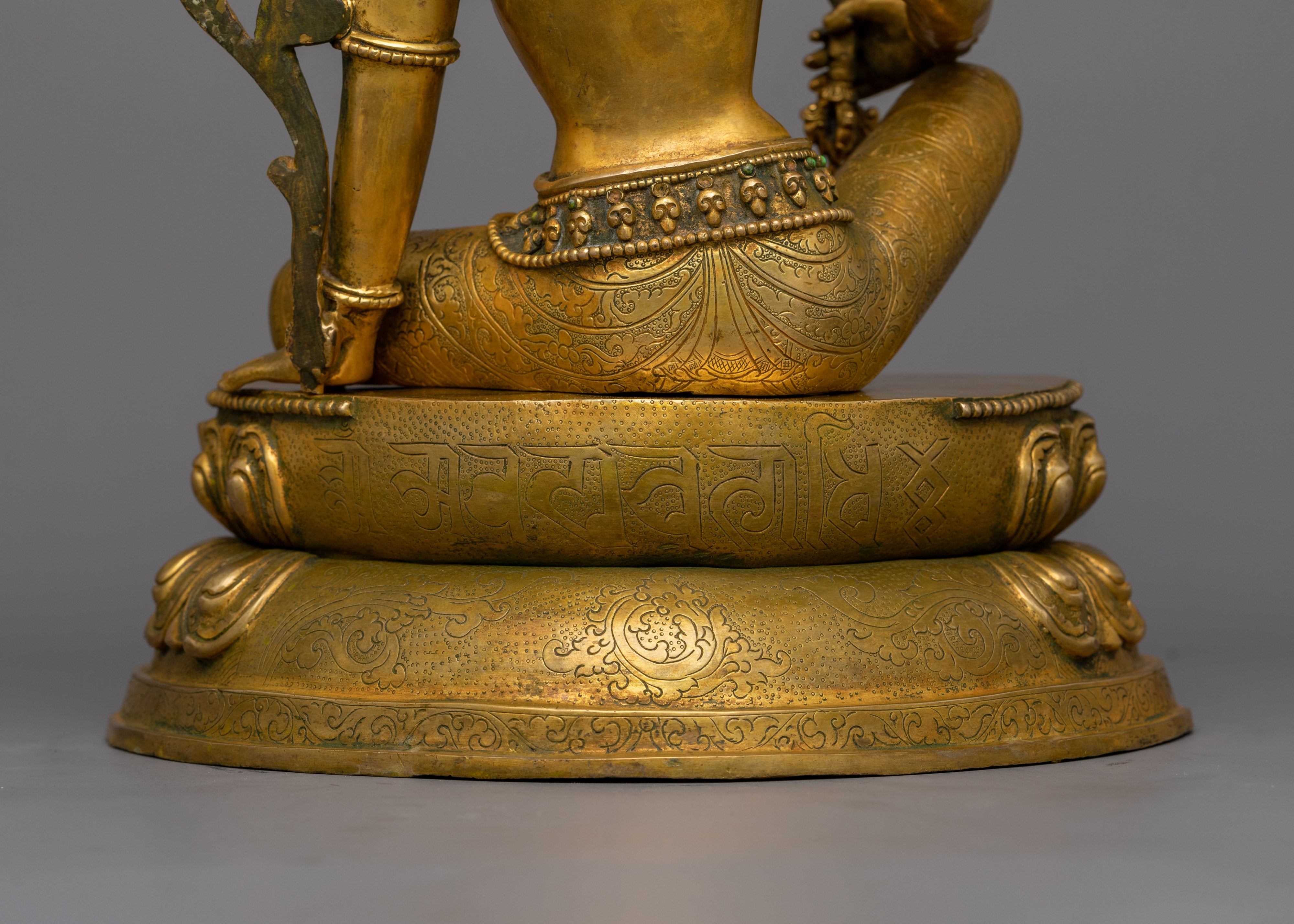 Handcrafted Manjushri Copper Statue | 13.4” Antique Finish Sculpture