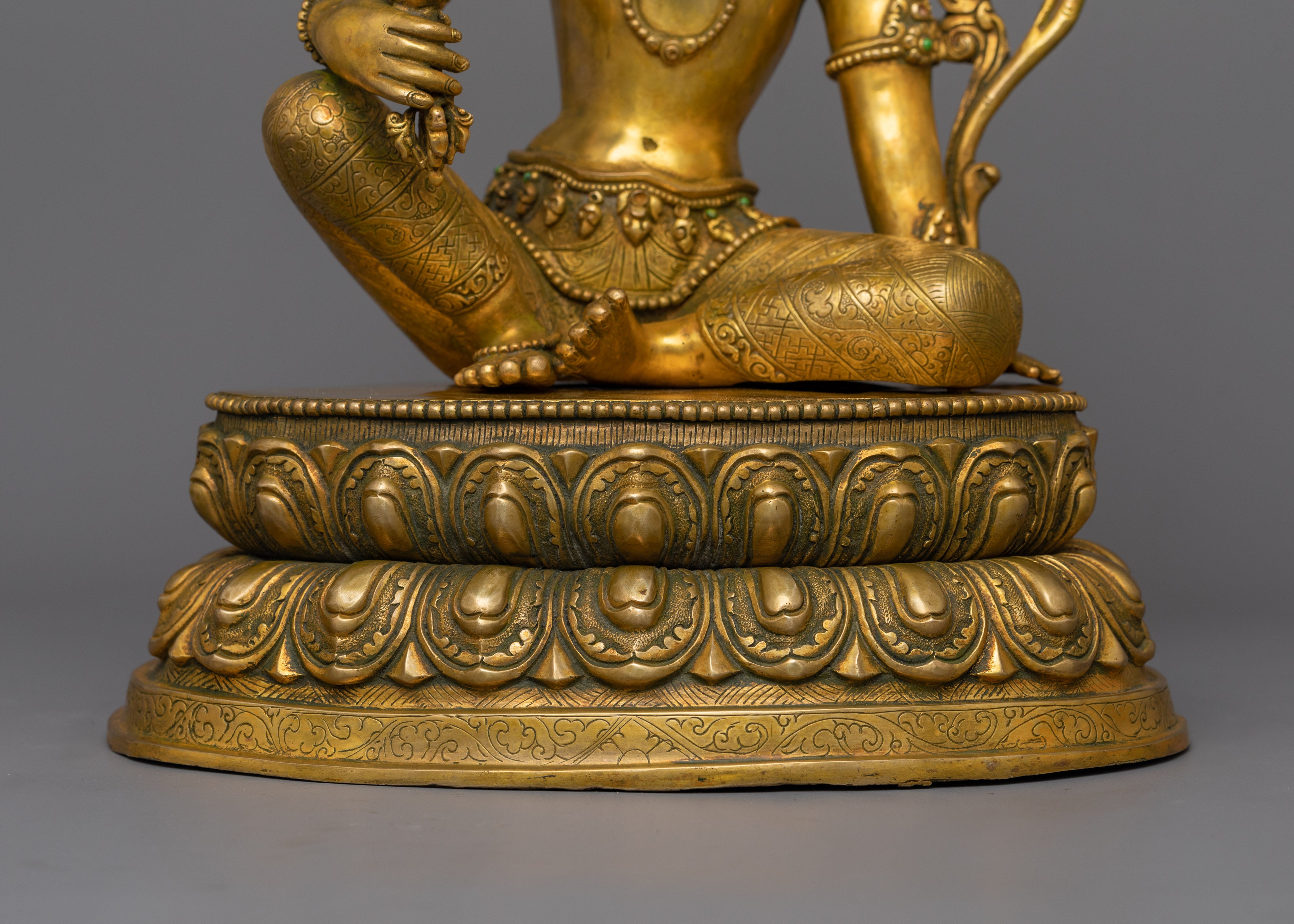 Handcrafted Manjushri Copper Statue | 13.4” Antique Finish Sculpture