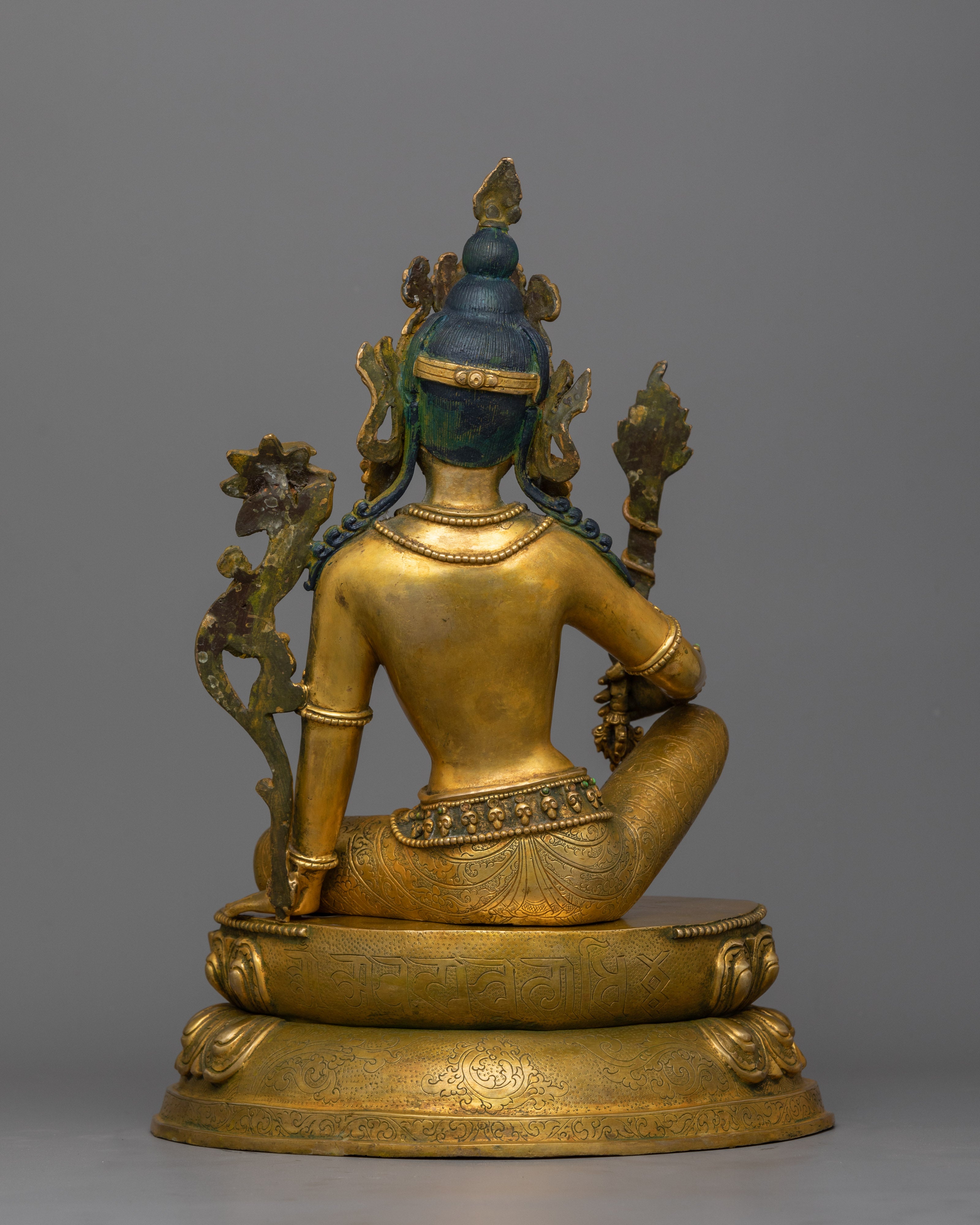 Handcrafted Manjushri Copper Statue | 13.4” Antique Finish Sculpture