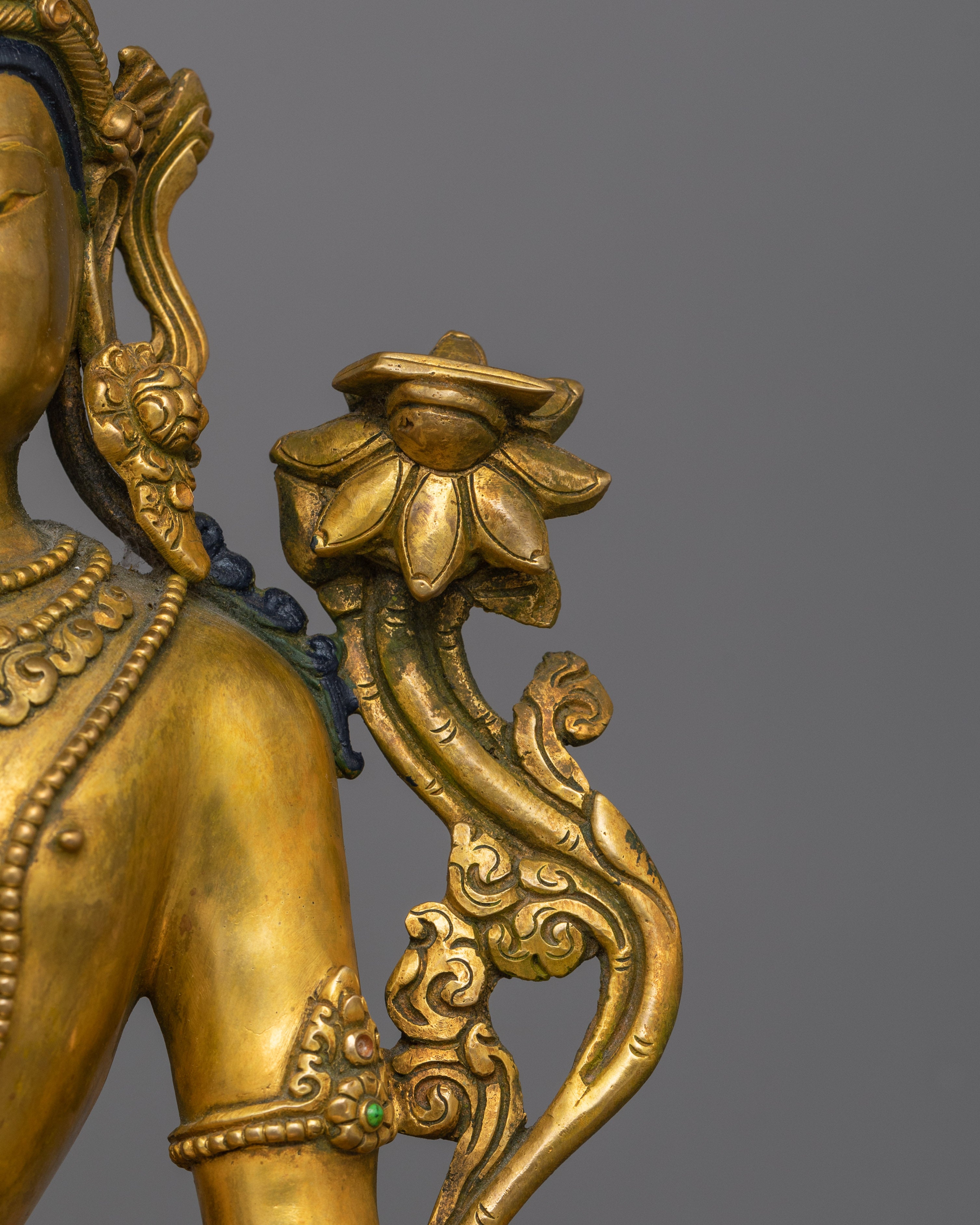 Handcrafted Manjushri Copper Statue | 13.4” Antique Finish Sculpture