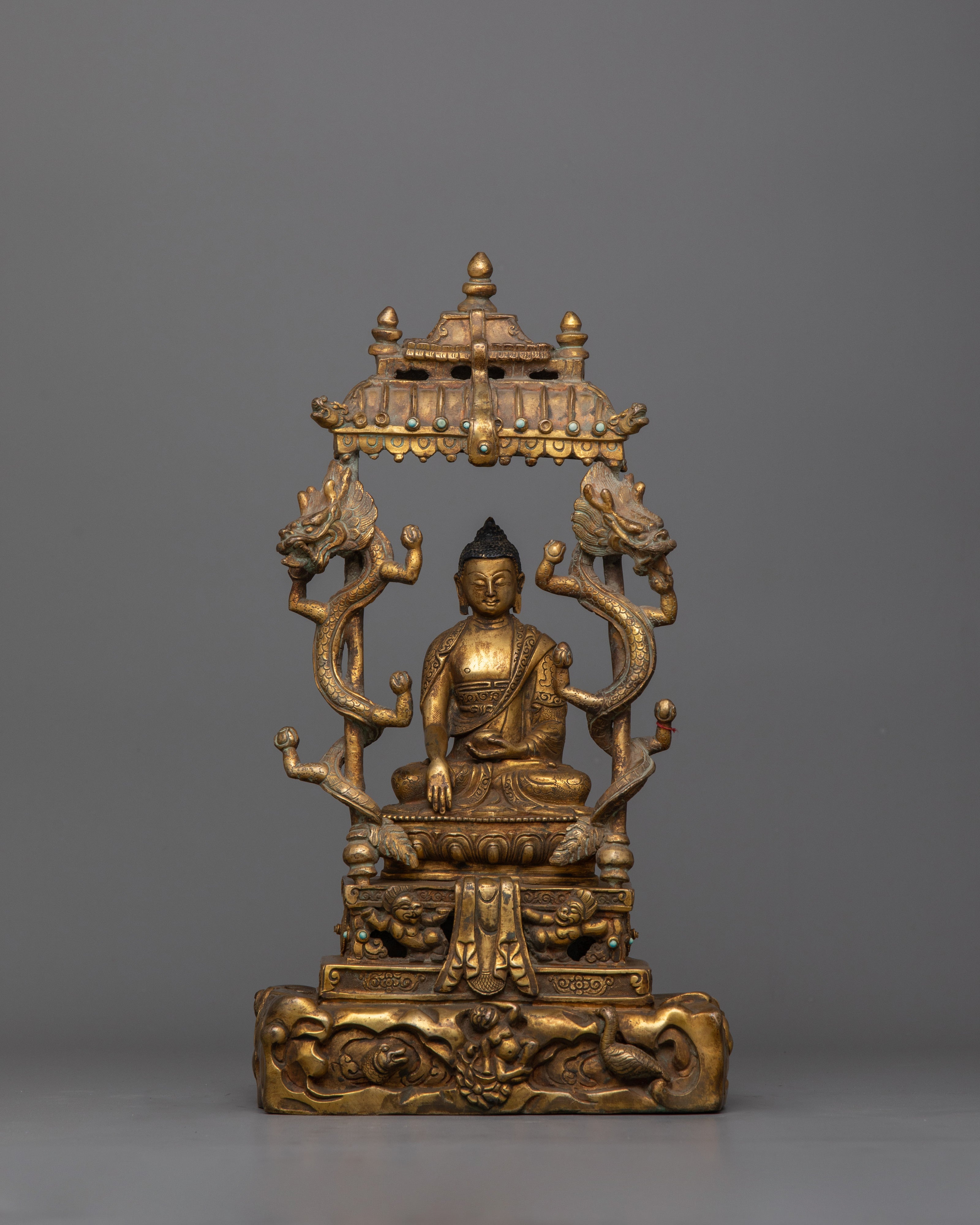 Gold Gilded Shakyamuni Buddha Statue | 15.7” Antique Finish for Spiritual Serenity