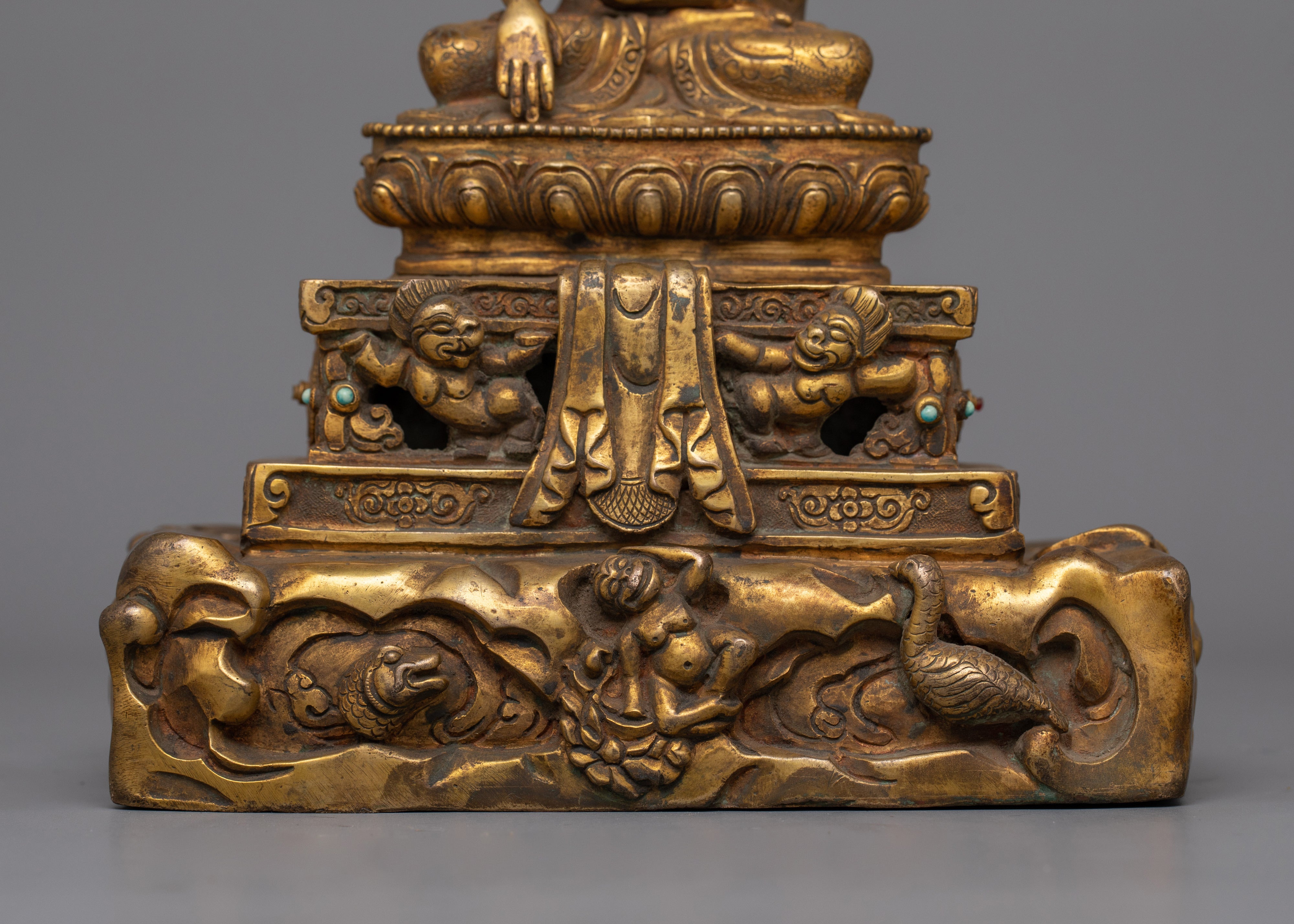 Gold Gilded Shakyamuni Buddha Statue | 15.7” Antique Finish for Spiritual Serenity