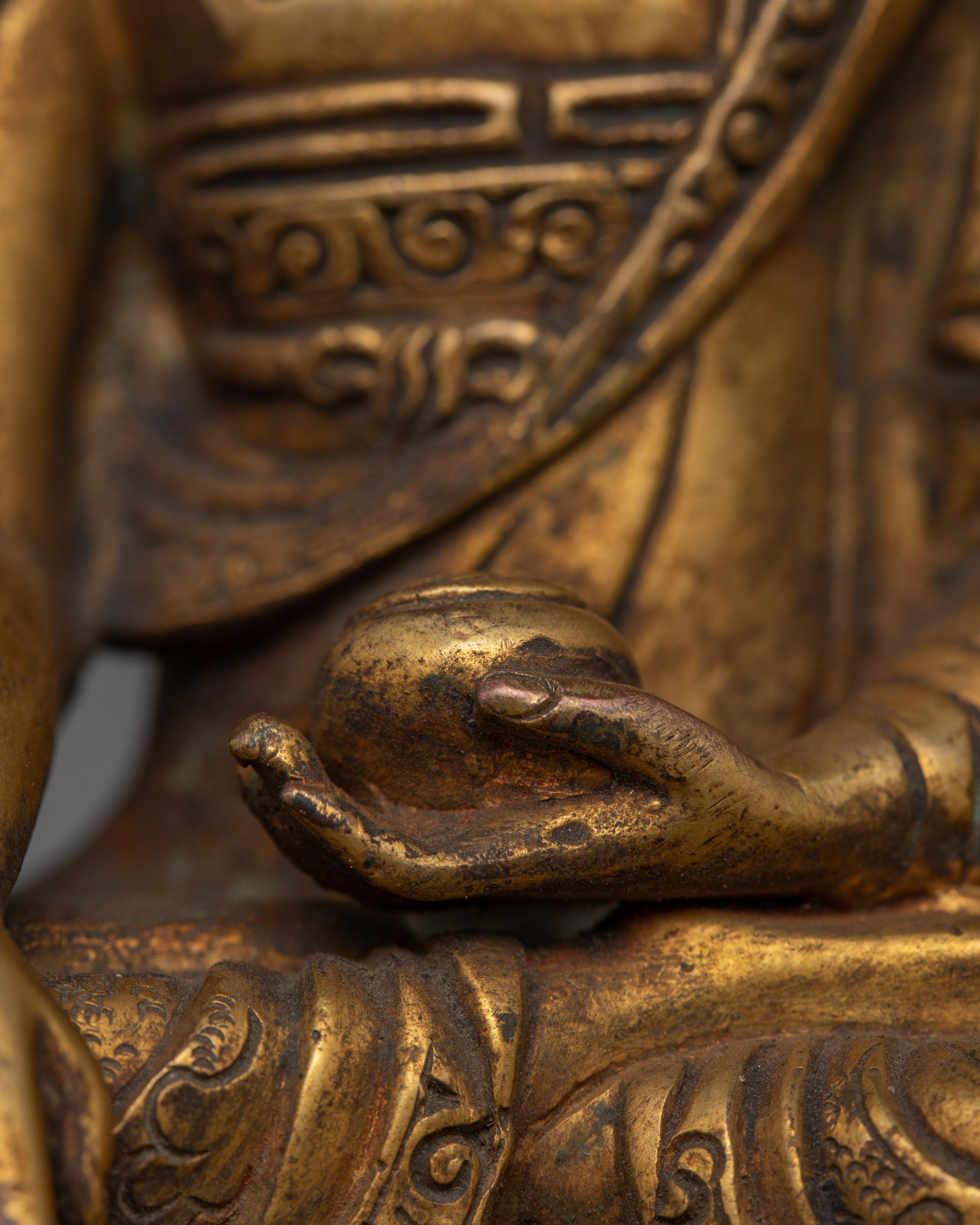 Gold Gilded Shakyamuni Buddha Statue | 15.7” Antique Finish for Spiritual Serenity