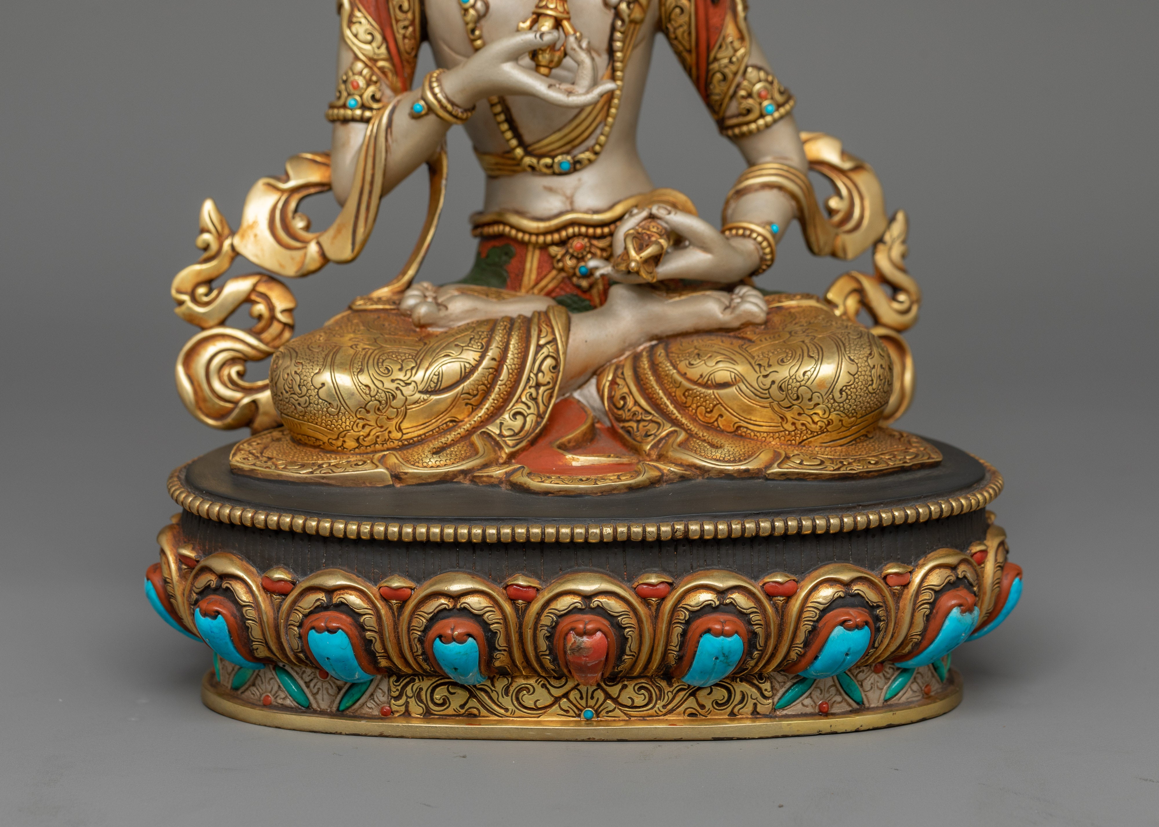 11.2-Inch Gold-Gilded Vajrasattva Statue | Handcrafted Gemstone-Embellished Art