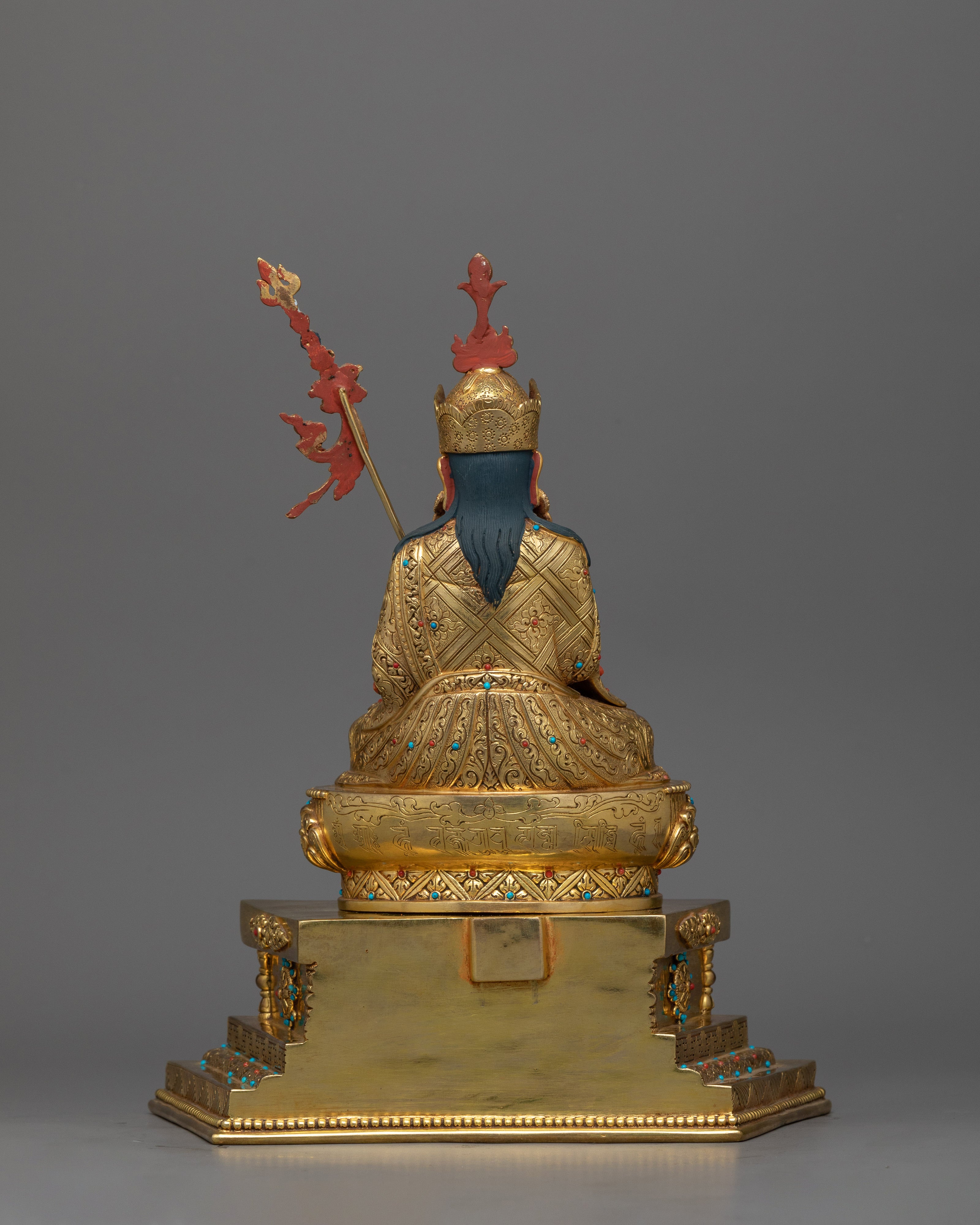 11.8-Inch 24K Gold-Gilded Guru Rinpoche Statue | Handcrafted Gemstone-Embellished Art