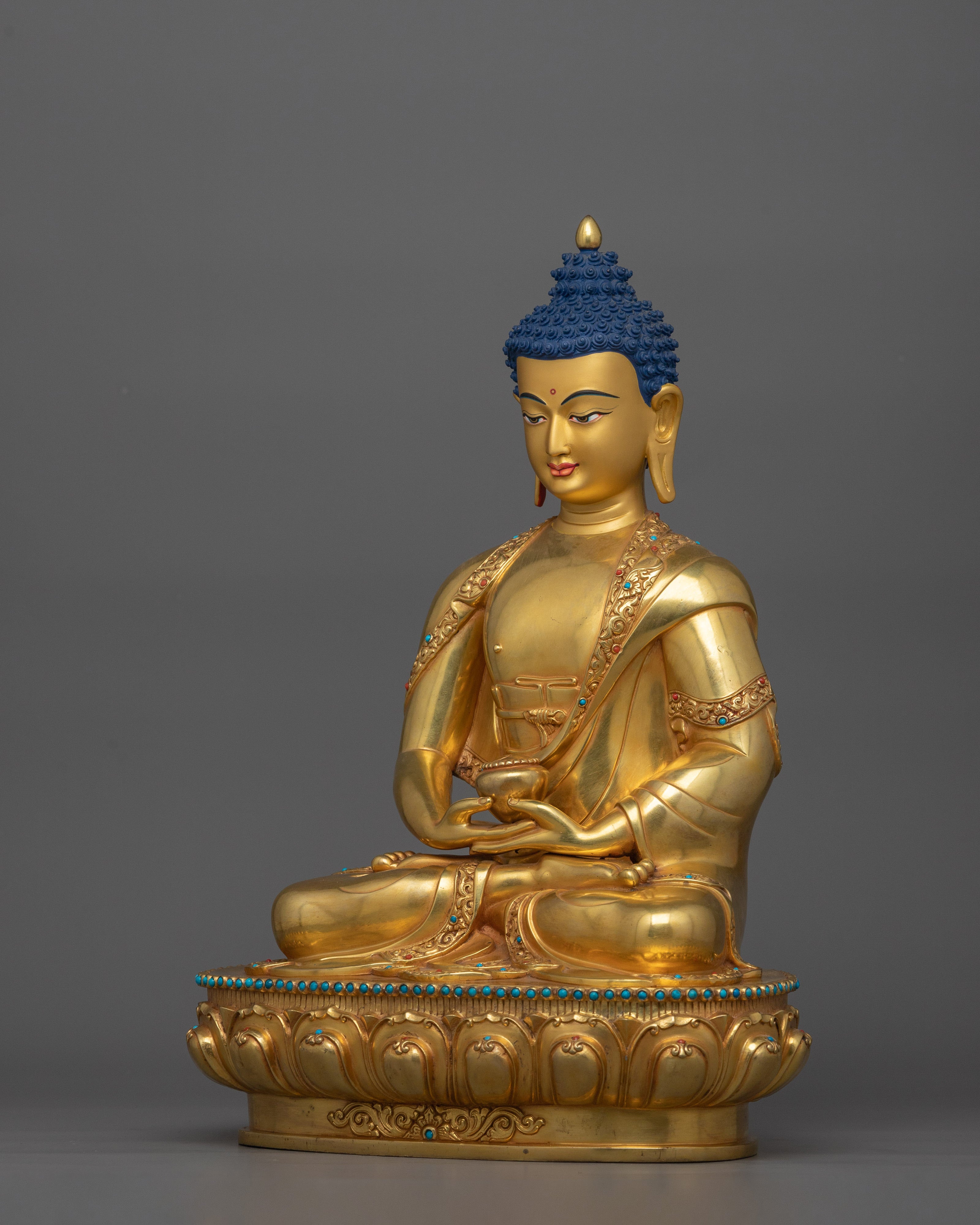 Amitabha Buddha Golden Statue | Handmade 24k Gold Gilded Sculpture