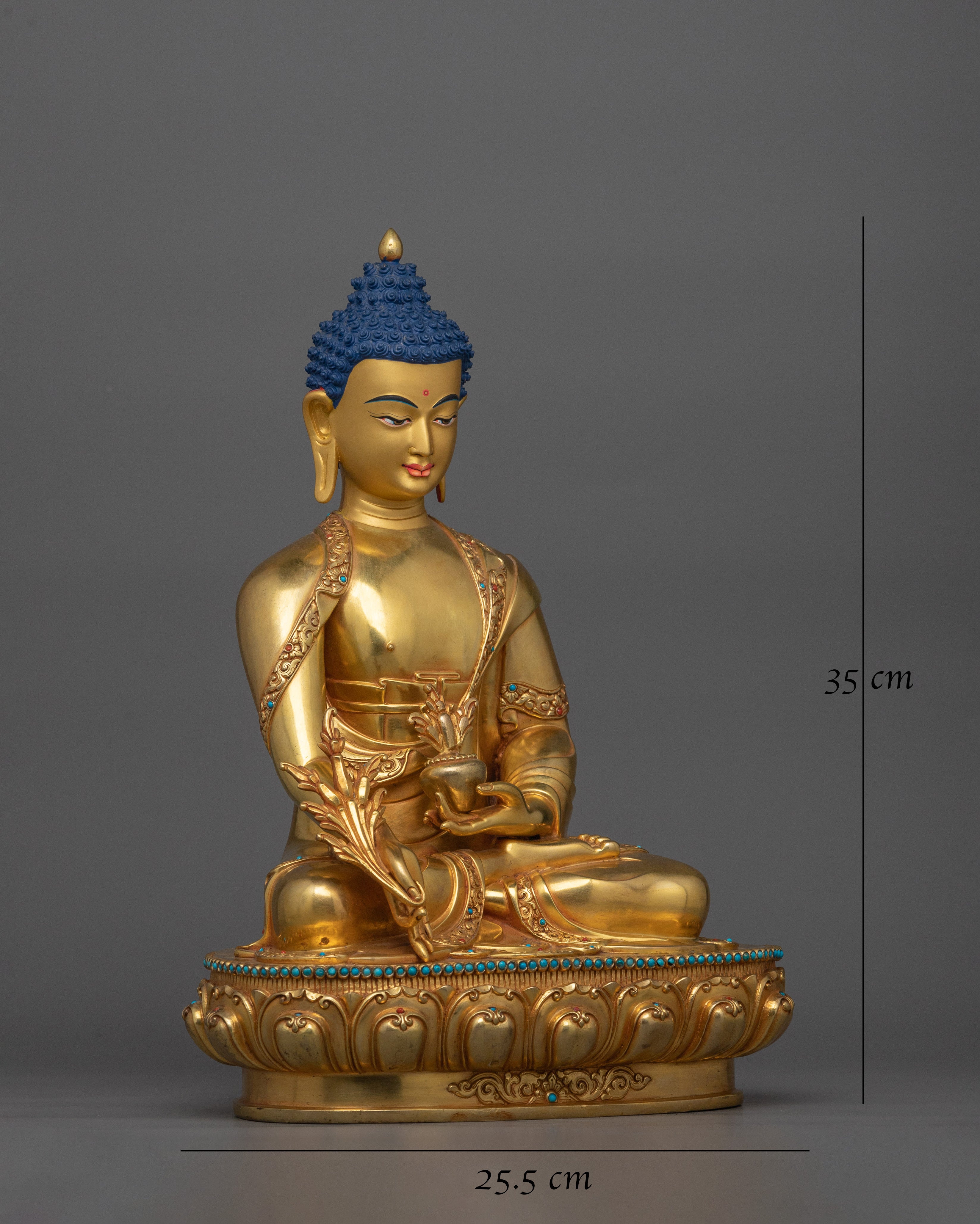 Healing Medicine Buddha Golden Statue | Handmade 24k Gold Gilded Sculpture