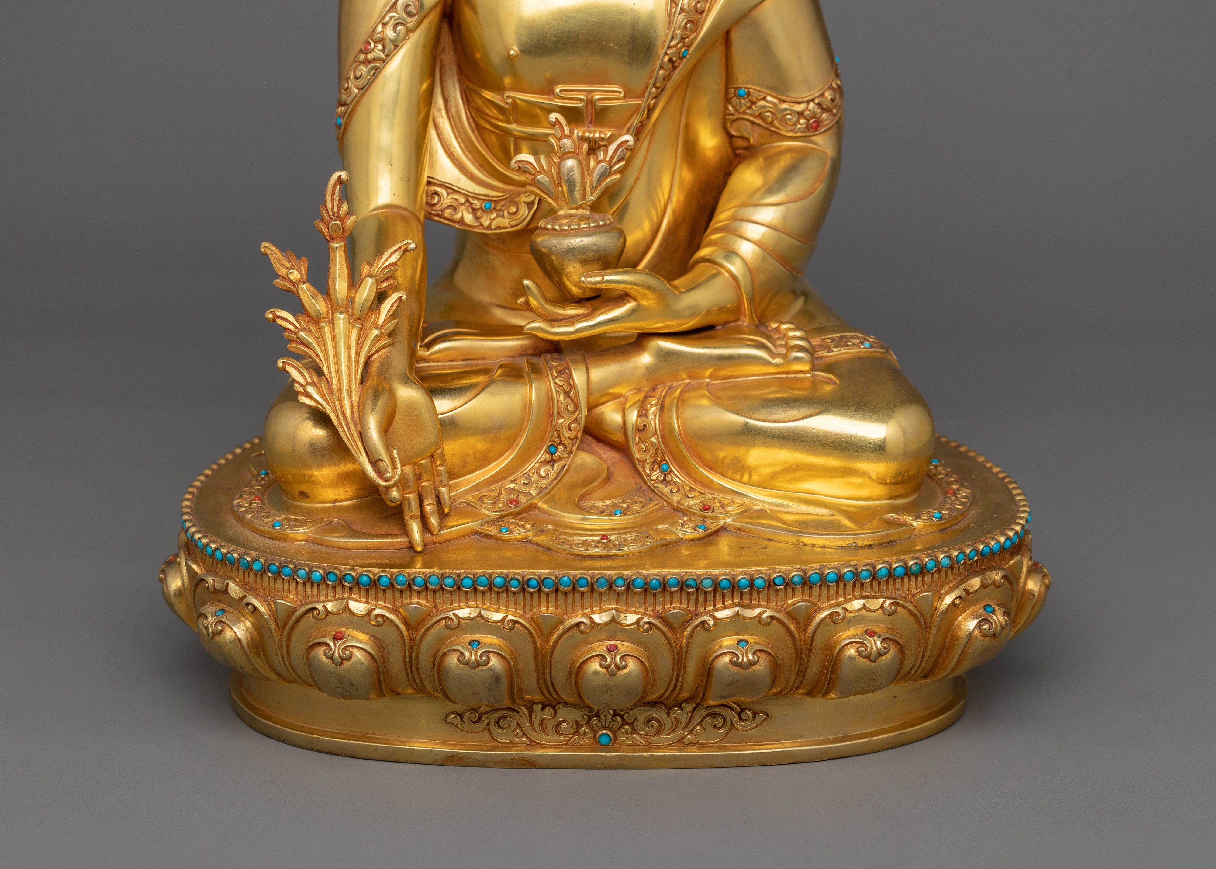 Healing Medicine Buddha Golden Statue | Handmade 24k Gold Gilded Sculpture