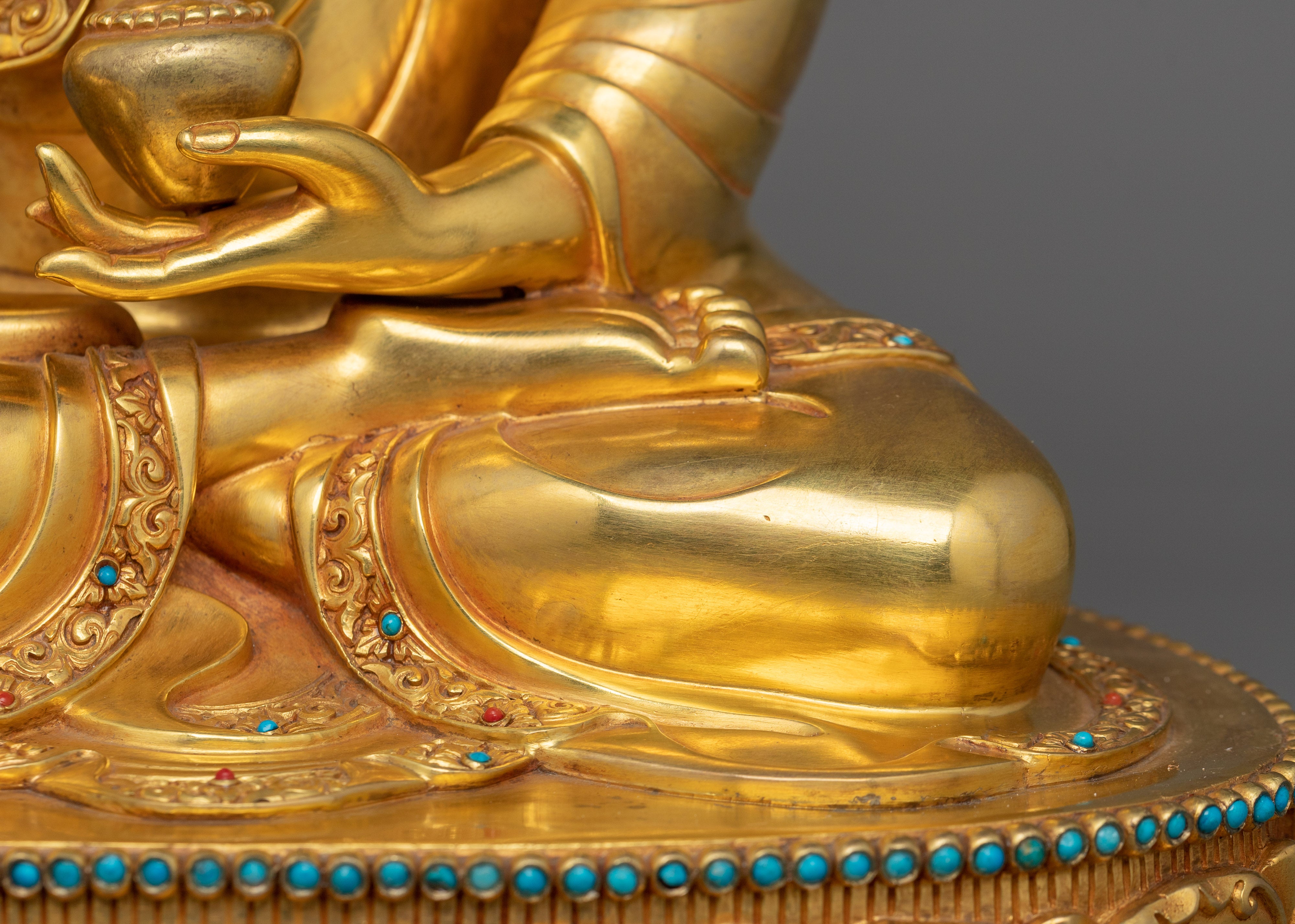 Healing Medicine Buddha Golden Statue | Handmade 24k Gold Gilded Sculpture