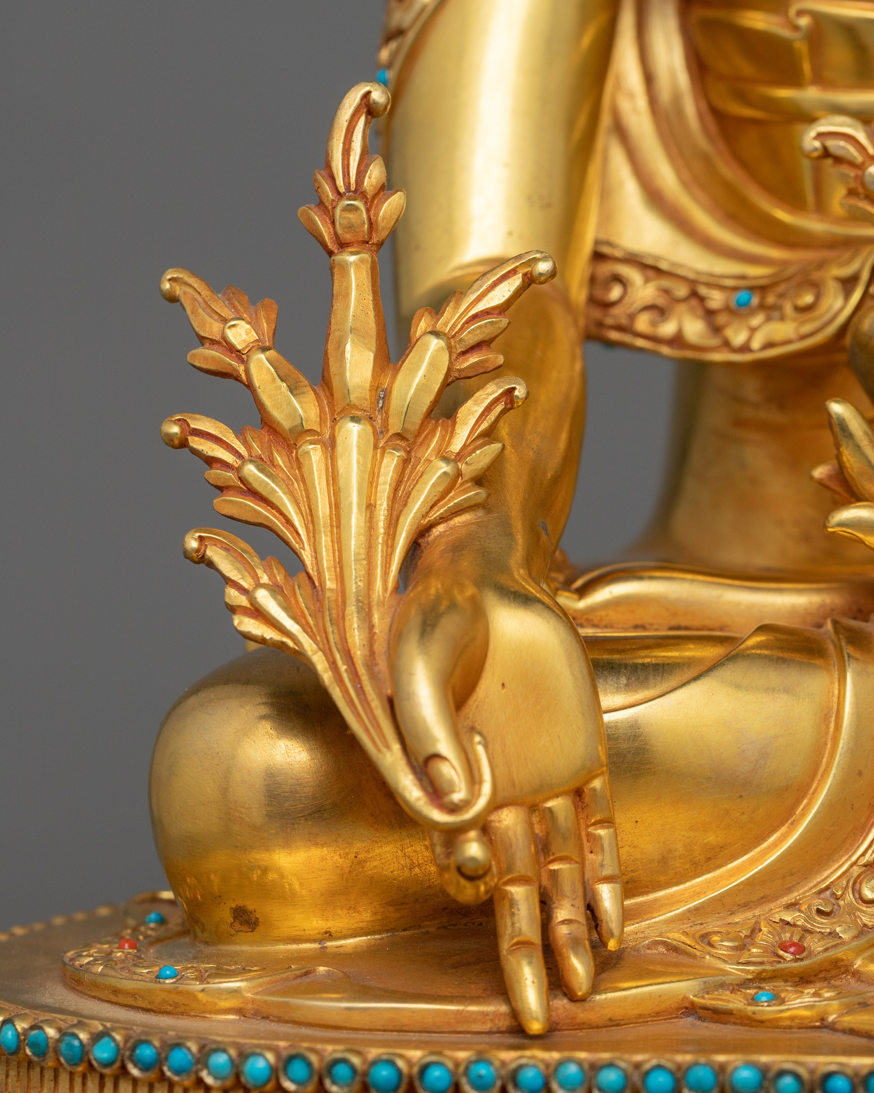 Healing Medicine Buddha Golden Statue | Handmade 24k Gold Gilded Sculpture