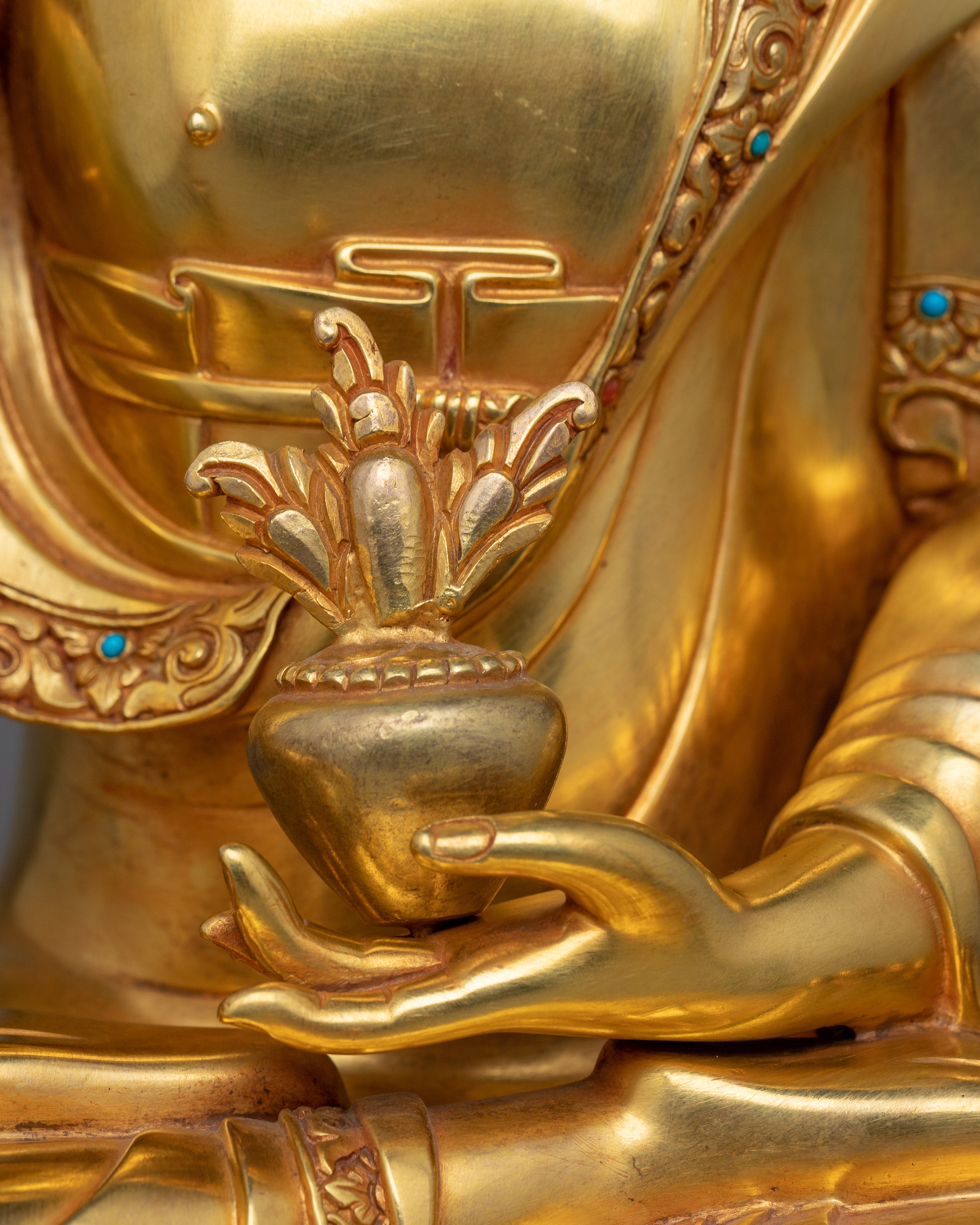 Healing Medicine Buddha Golden Statue | Handmade 24k Gold Gilded Sculpture