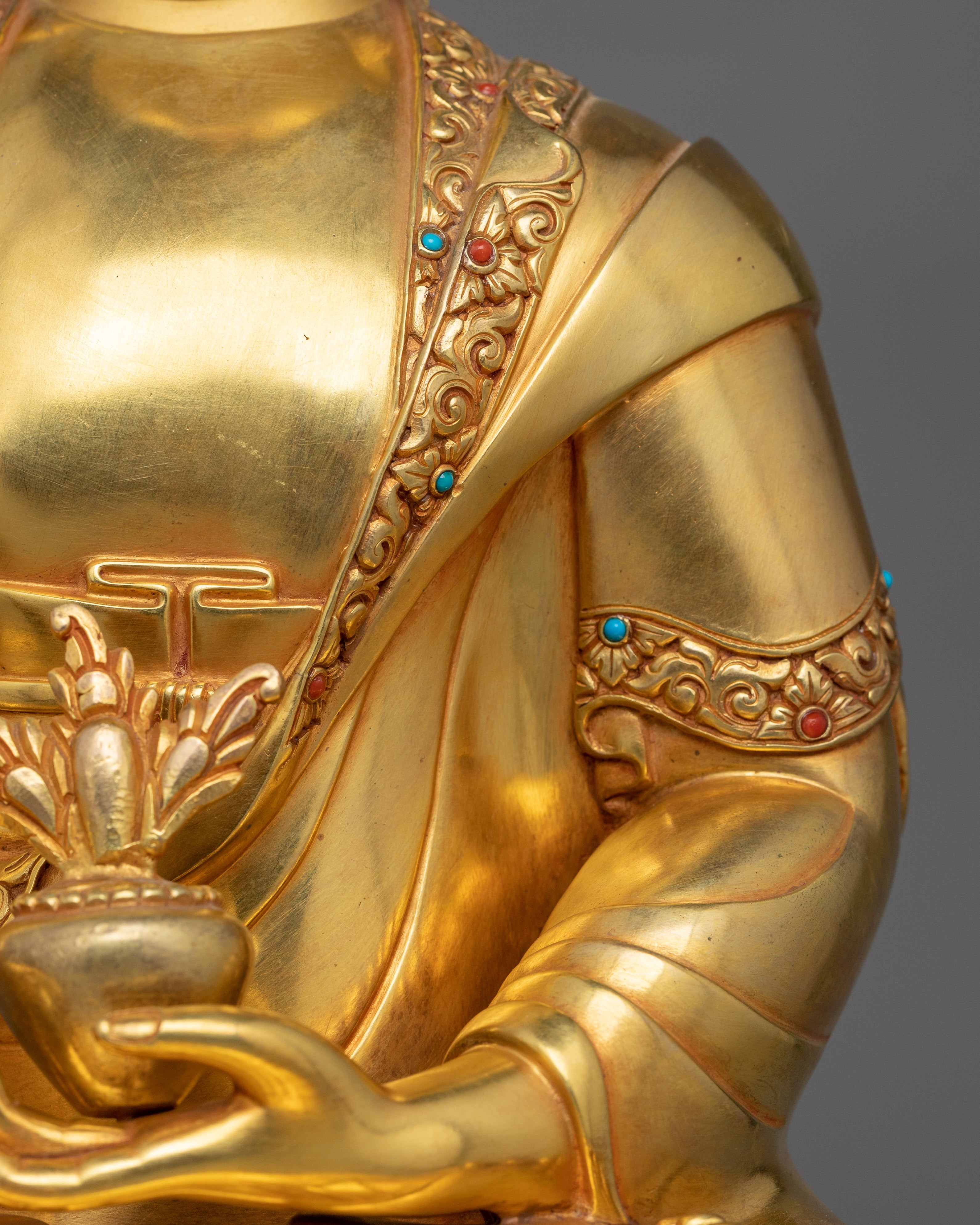 Healing Medicine Buddha Golden Statue | Handmade 24k Gold Gilded Sculpture