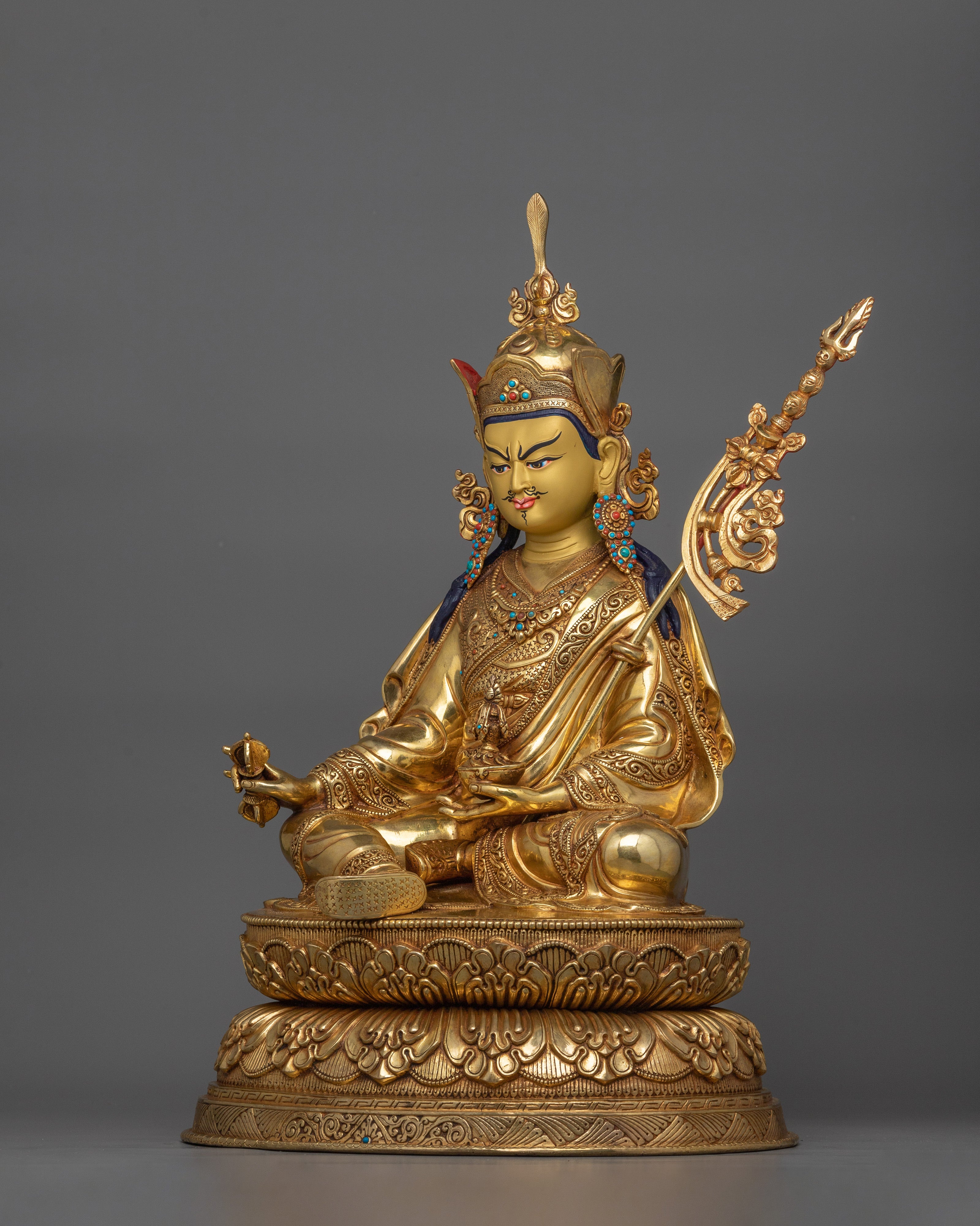 Tibetan Handcrafted Guru Rinpoche Sculpture | Traditional Figurine of Tantric Buddhist Master