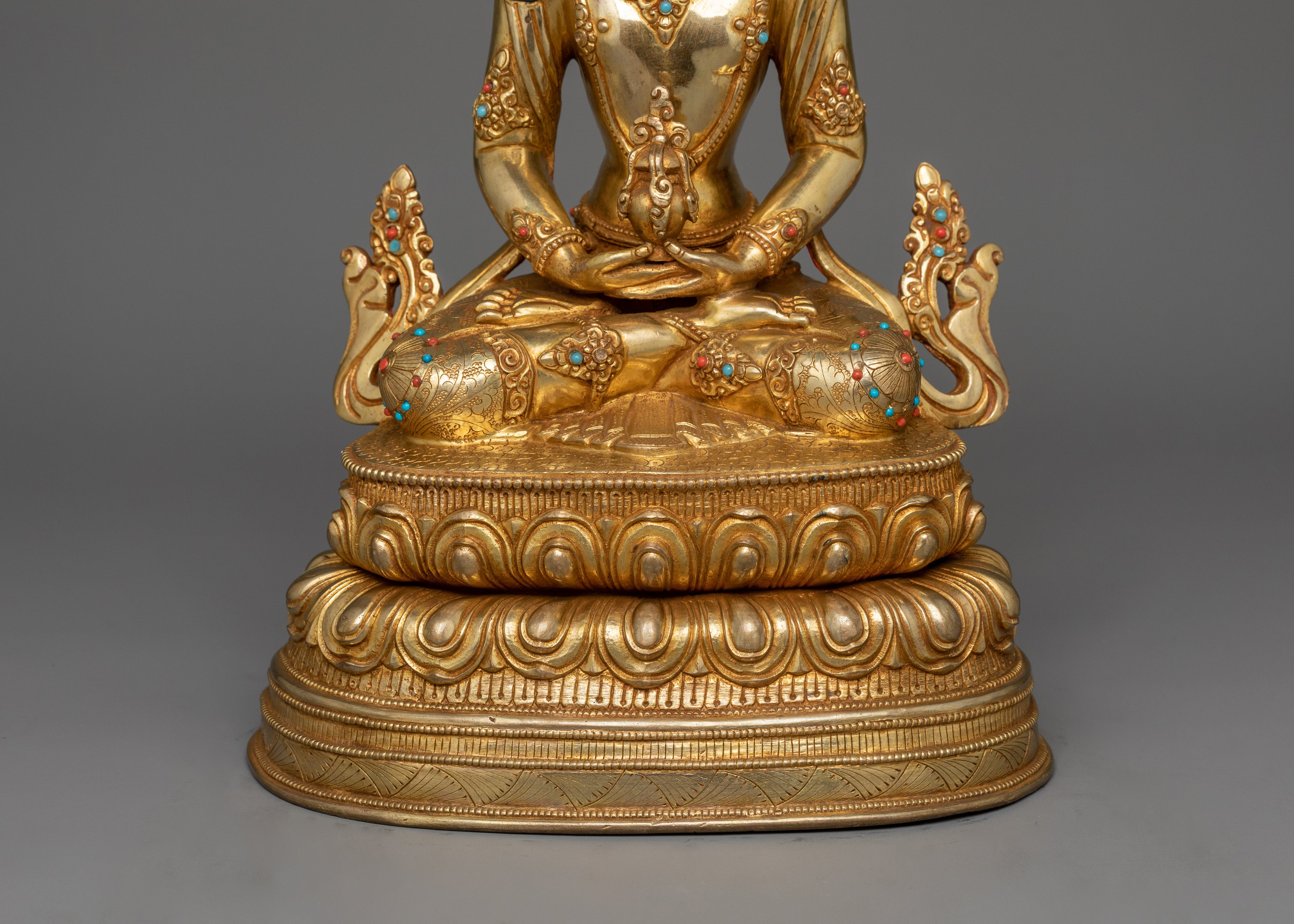 24K Gold-Gilded Amitayus Statue | Handcrafted Gemstone-Embellished Sculpture