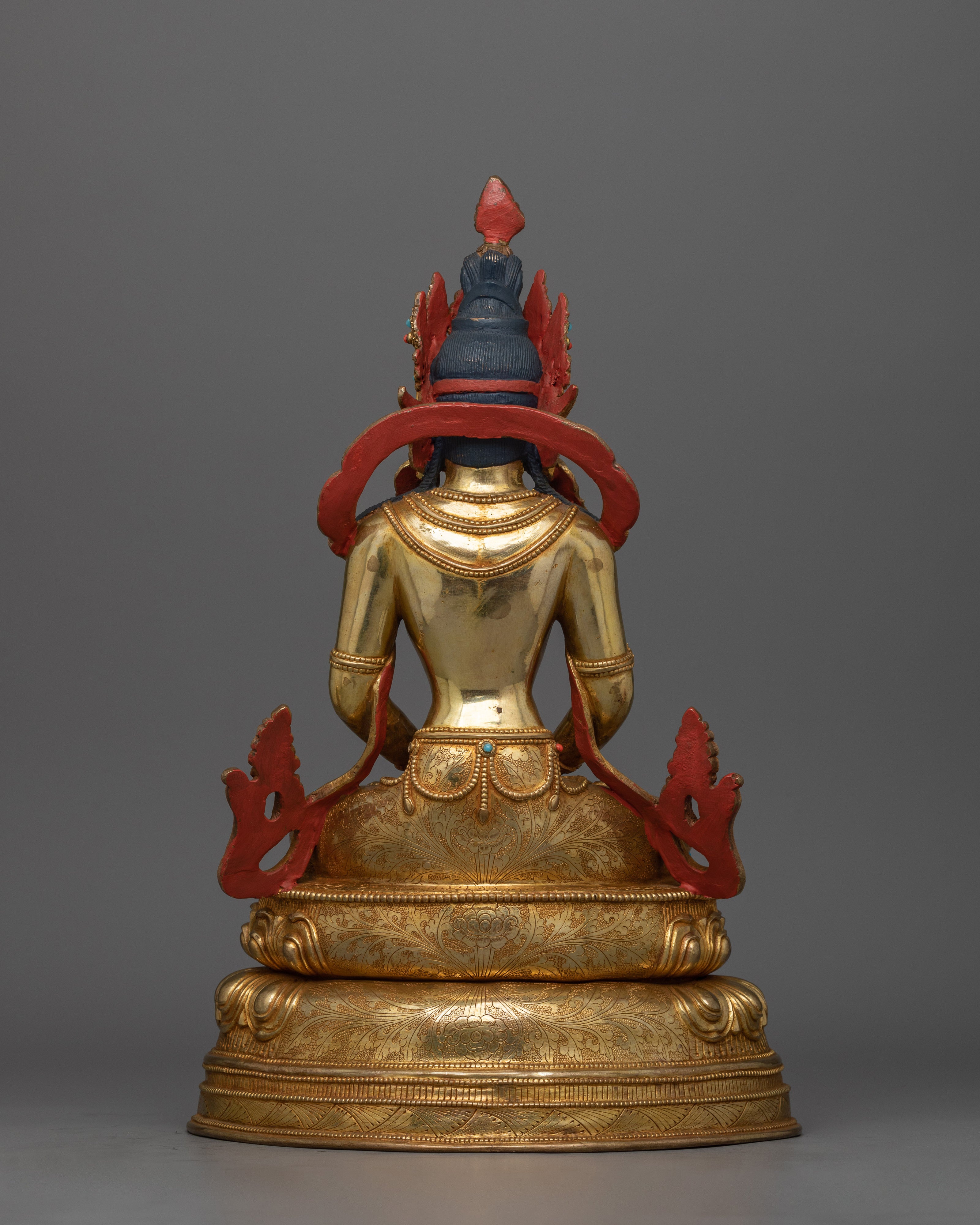 24K Gold-Gilded Amitayus Statue | Handcrafted Gemstone-Embellished Sculpture