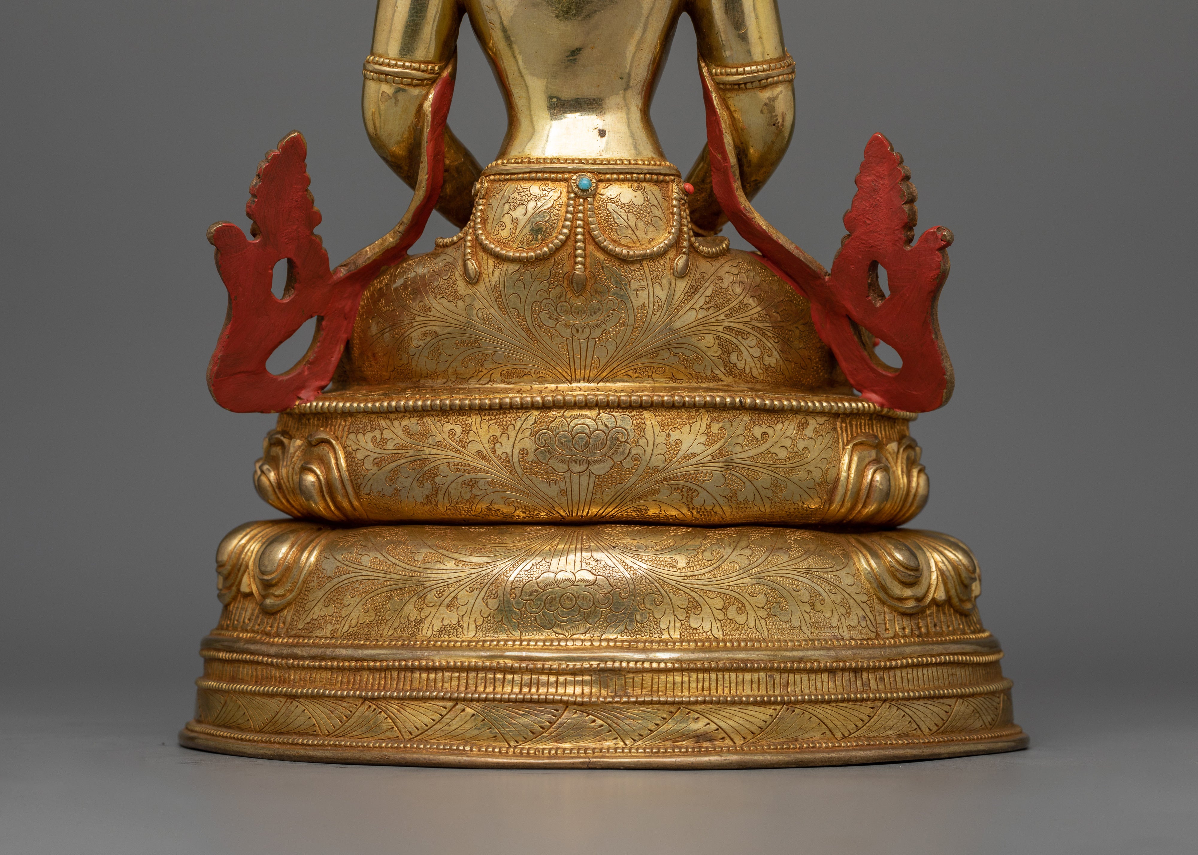 24K Gold-Gilded Amitayus Statue | Handcrafted Gemstone-Embellished Sculpture