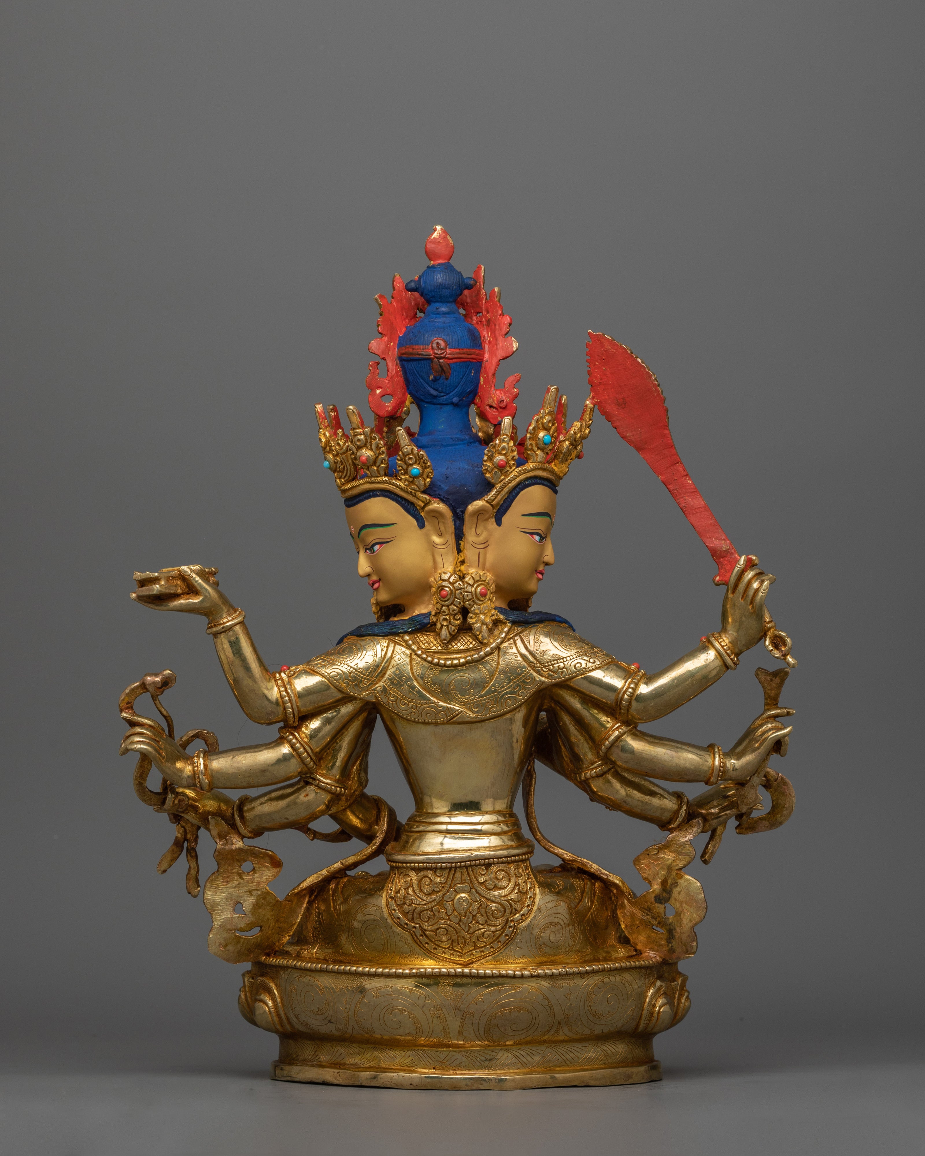 24K Gold-Gilded Maha Vajrasattva Statue | Gemstone-Embellished Sculpture