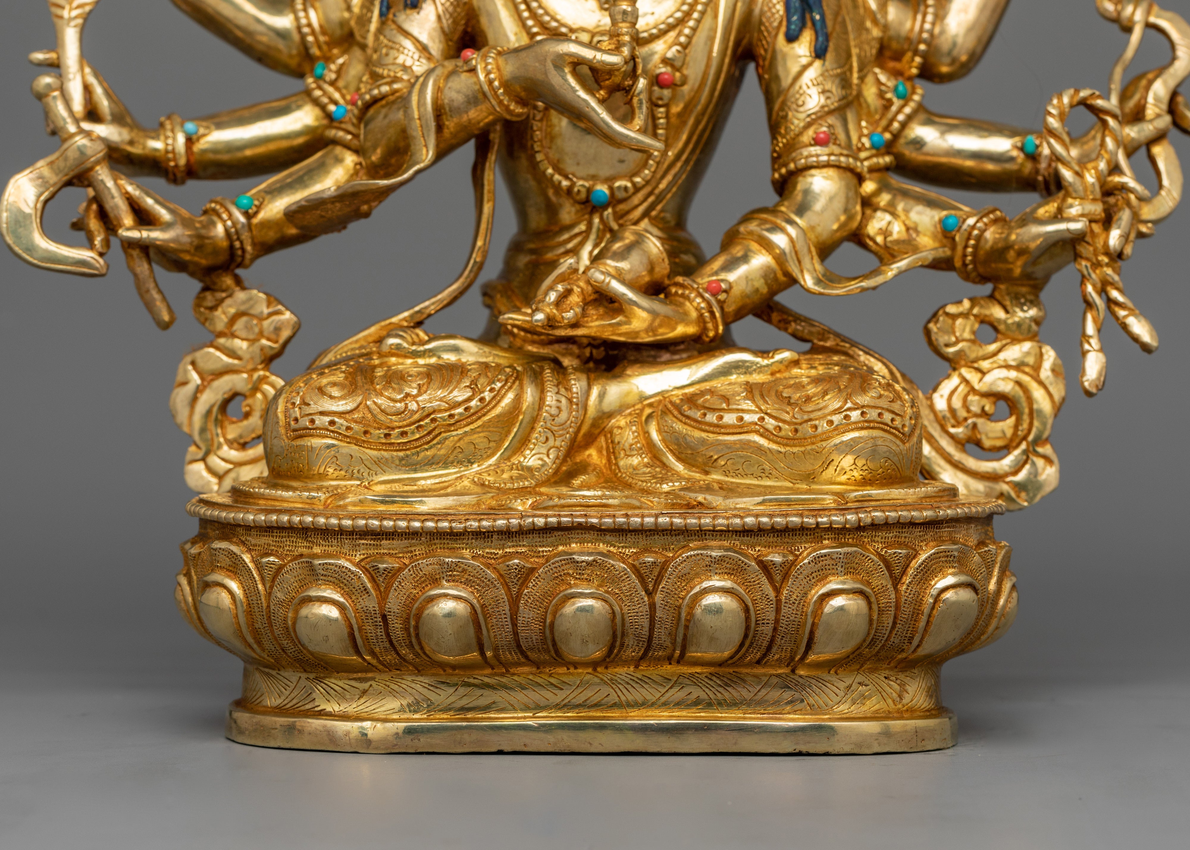 24K Gold-Gilded Maha Vajrasattva Statue | Gemstone-Embellished Sculpture