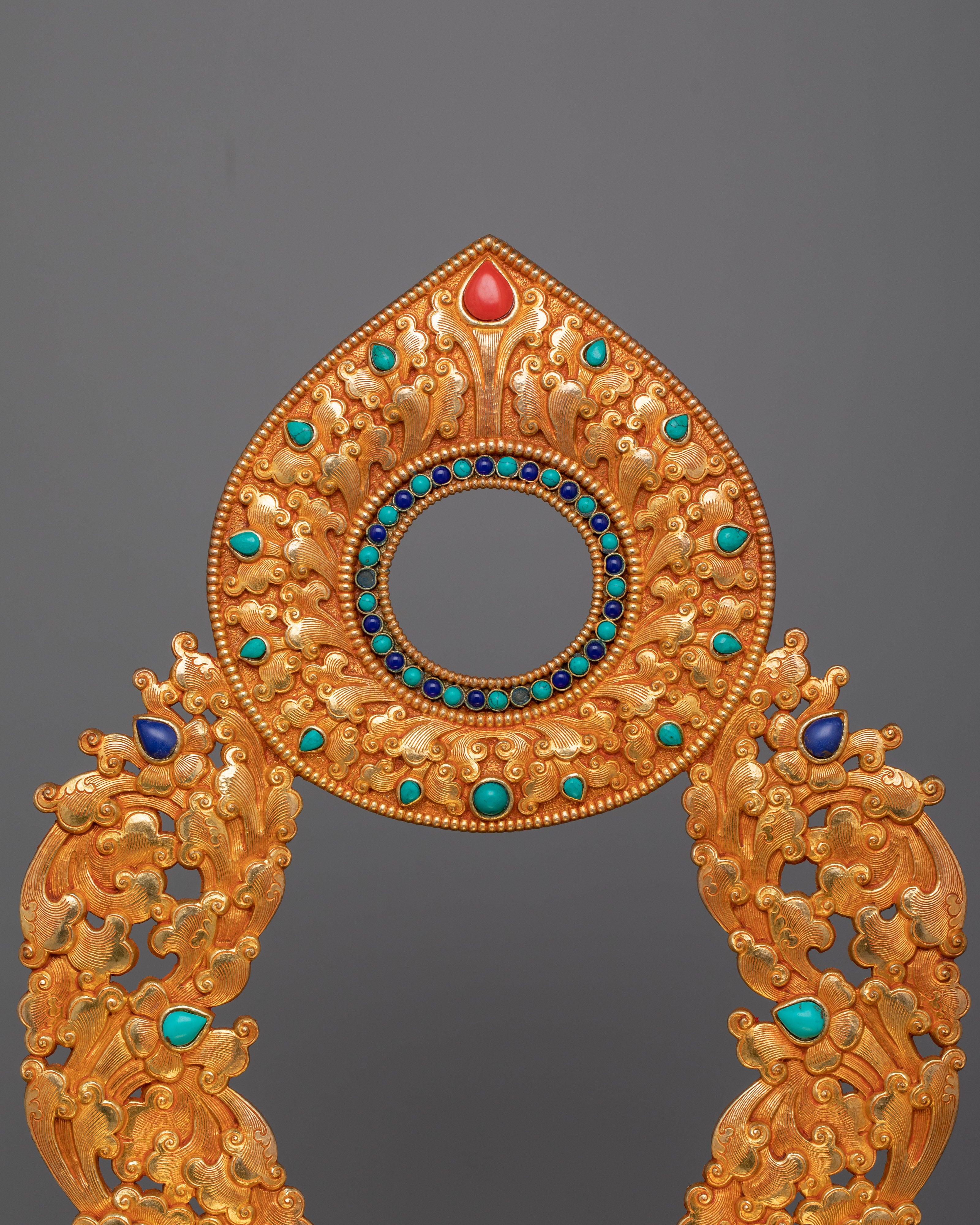 24 Karat Gold-Gilded Shakyamuni Buddha Statue | Gemstone-Studded Copper Art