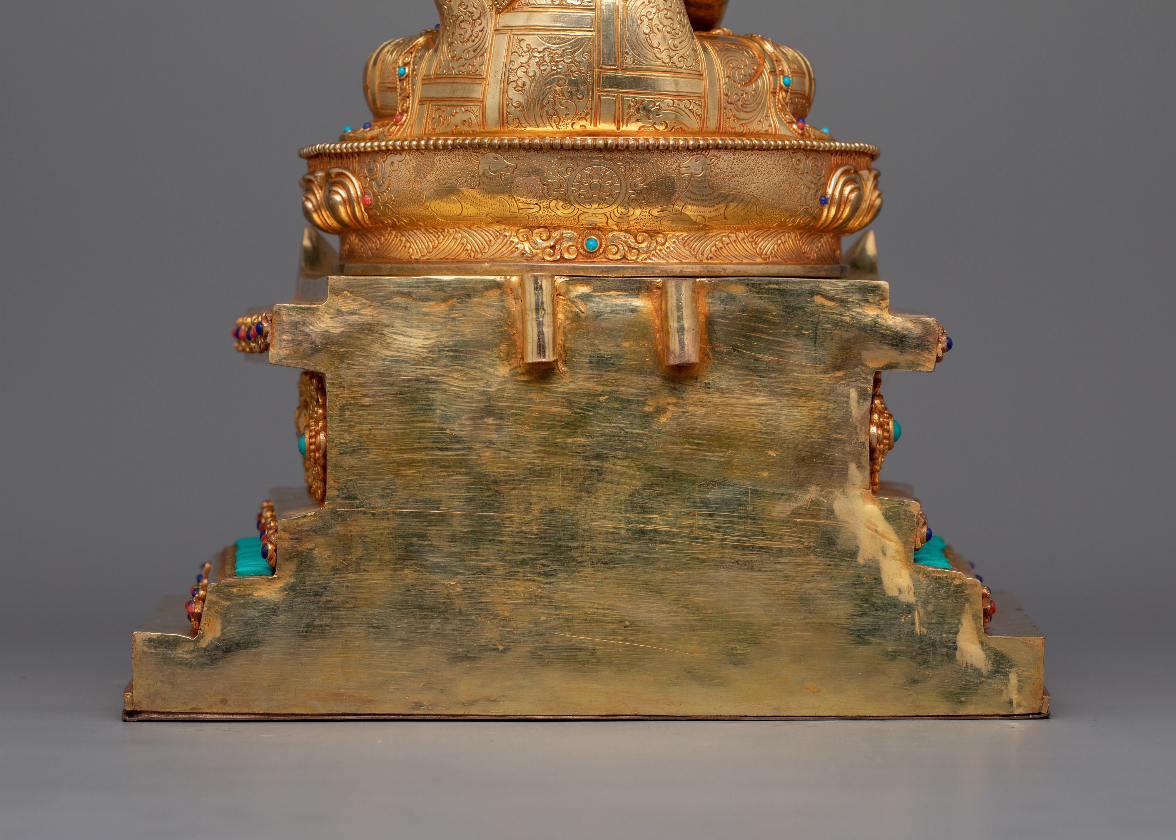 24 Karat Gold-Gilded Shakyamuni Buddha Statue | Gemstone-Studded Copper Art