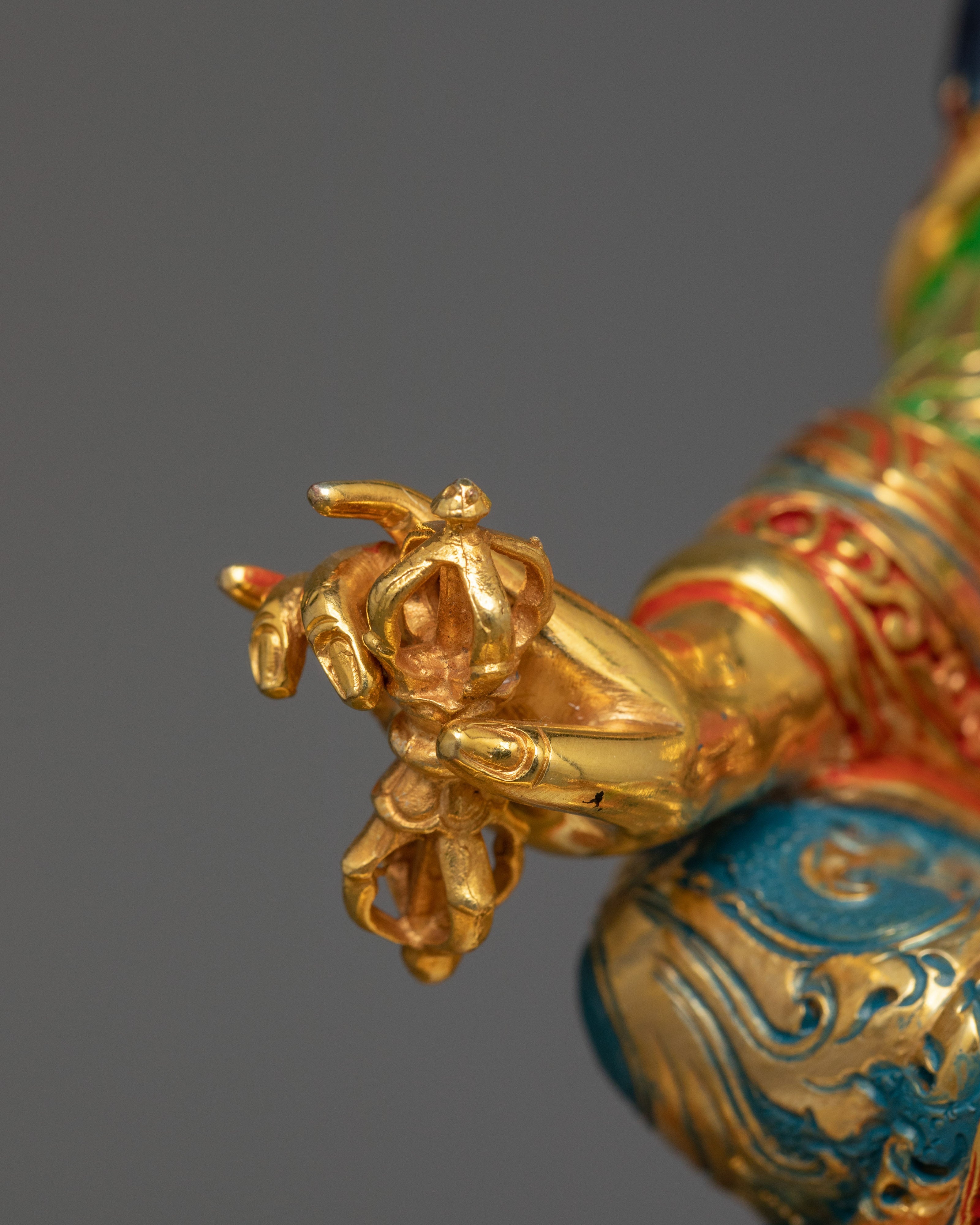 13-Inch 24K Gold-Gilded Guru Rinpoche Sculpture | Gemstone-Embellished Sculpture