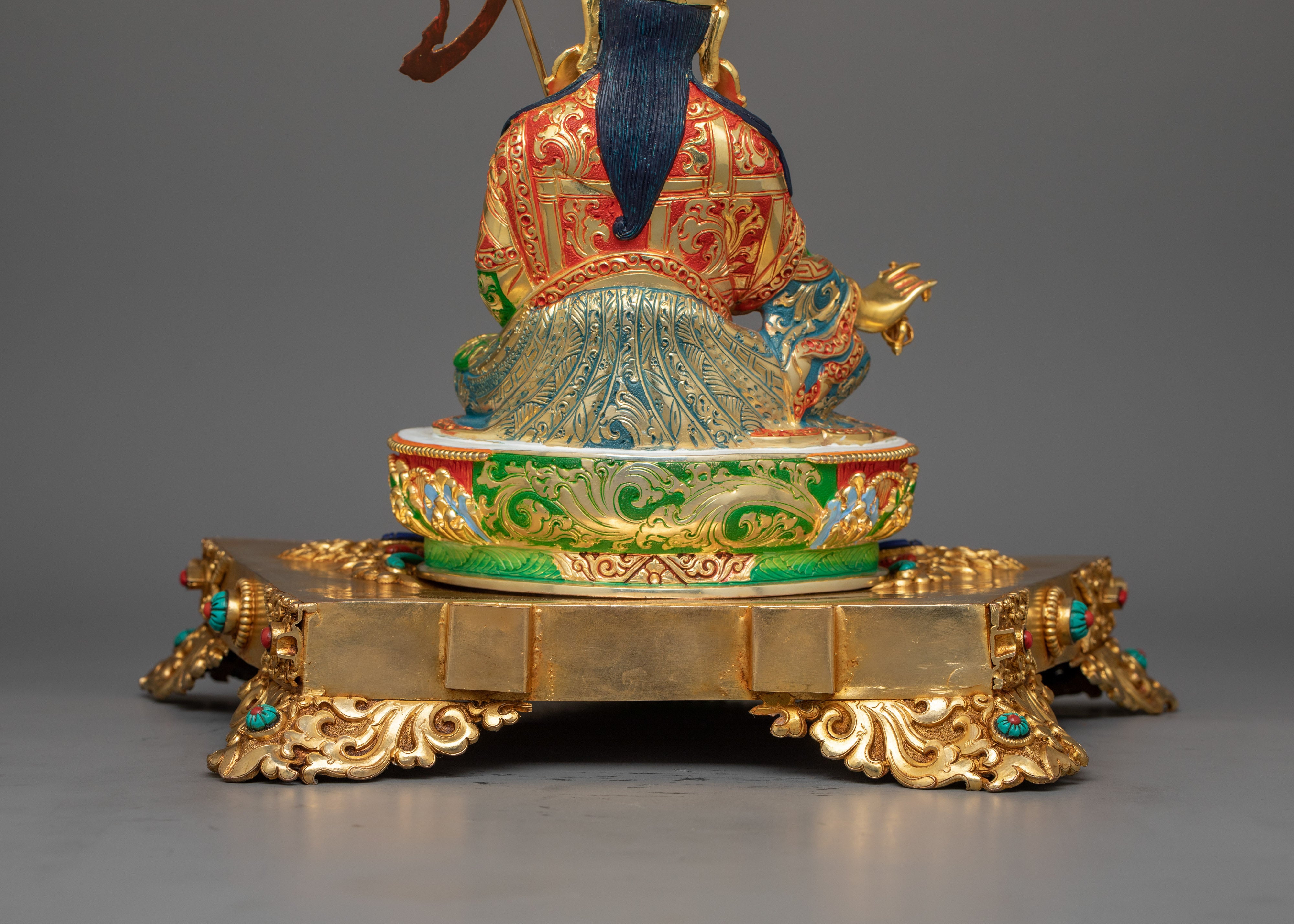 13-Inch 24K Gold-Gilded Guru Rinpoche Sculpture | Gemstone-Embellished Sculpture