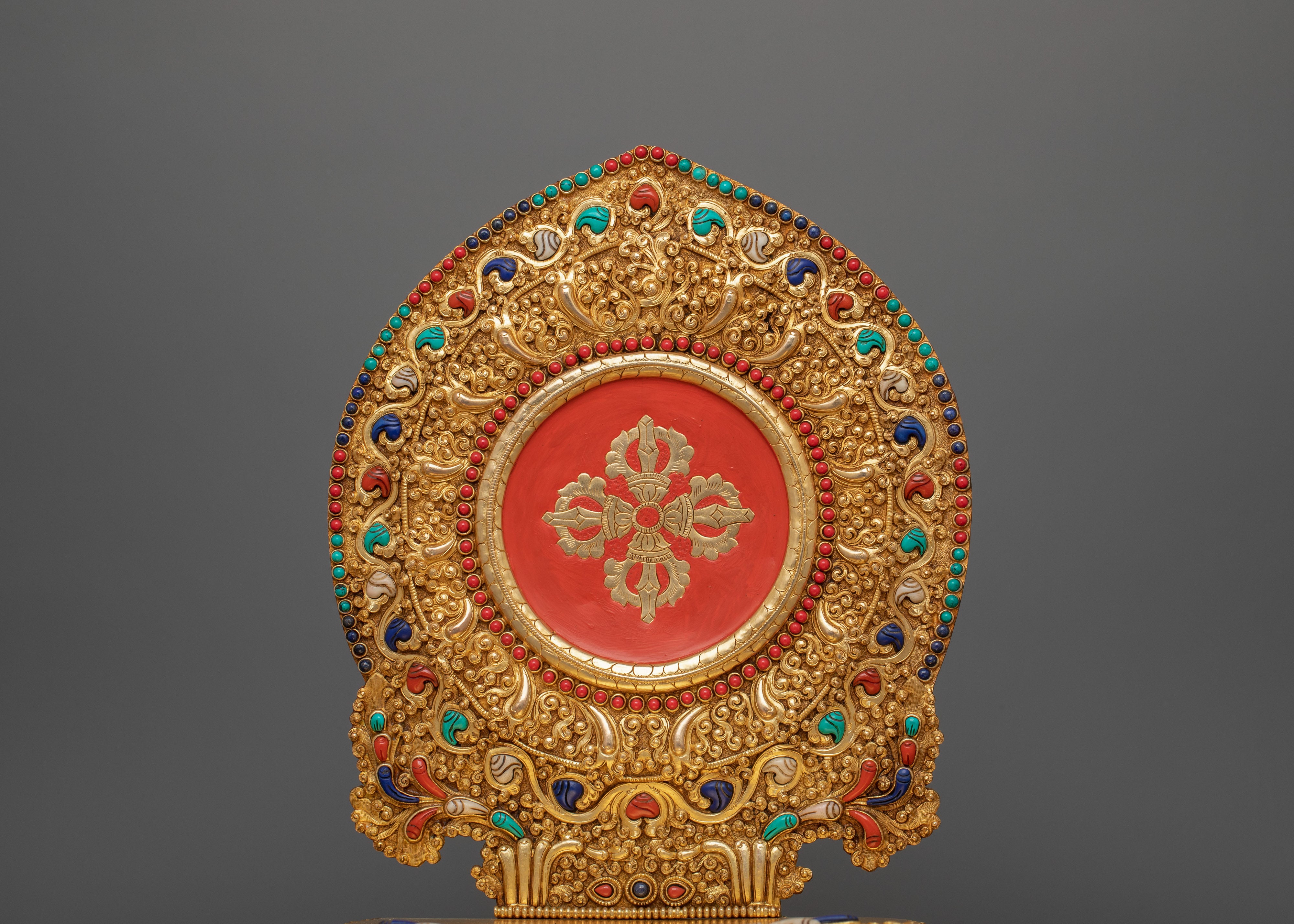 13-Inch 24K Gold-Gilded Guru Rinpoche Sculpture | Gemstone-Embellished Sculpture