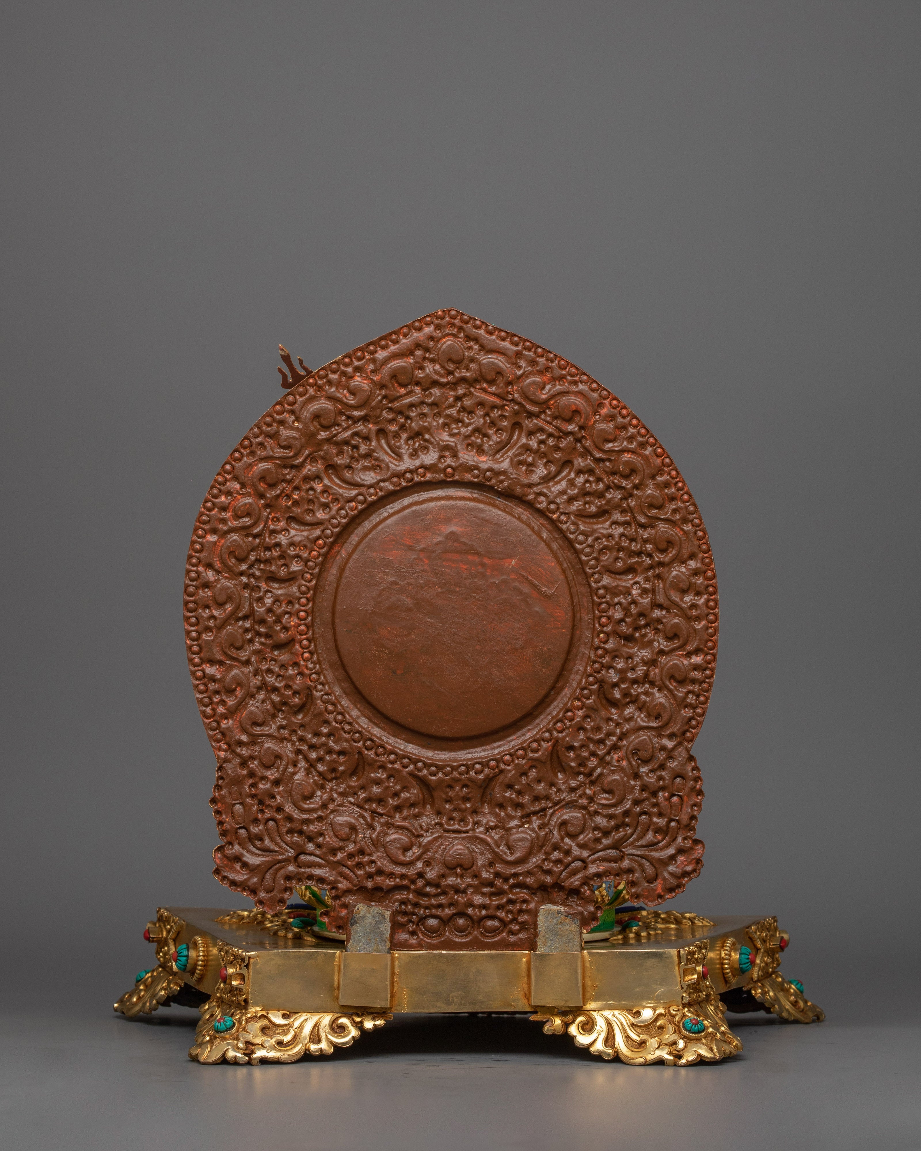 13-Inch 24K Gold-Gilded Guru Rinpoche Sculpture | Gemstone-Embellished Sculpture