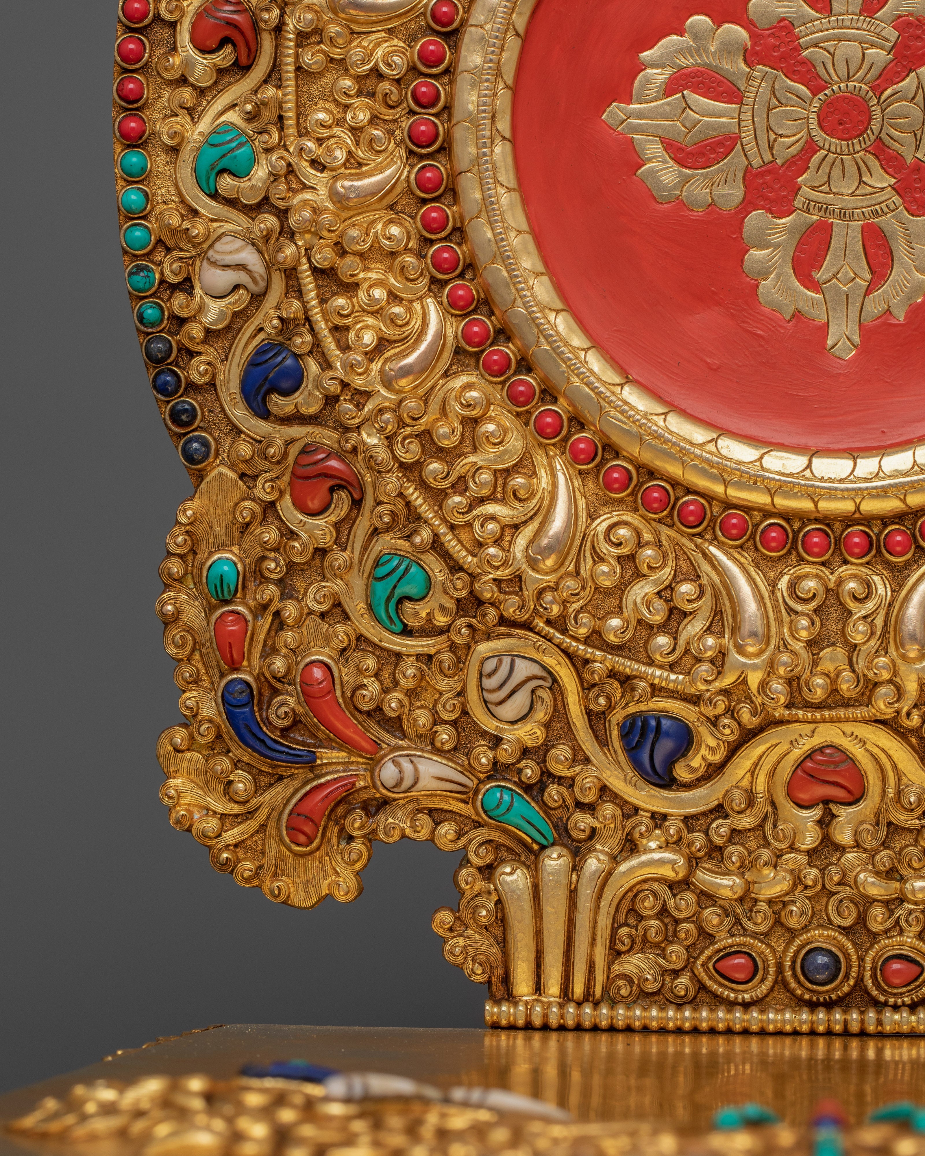 13-Inch 24K Gold-Gilded Guru Rinpoche Sculpture | Gemstone-Embellished Sculpture