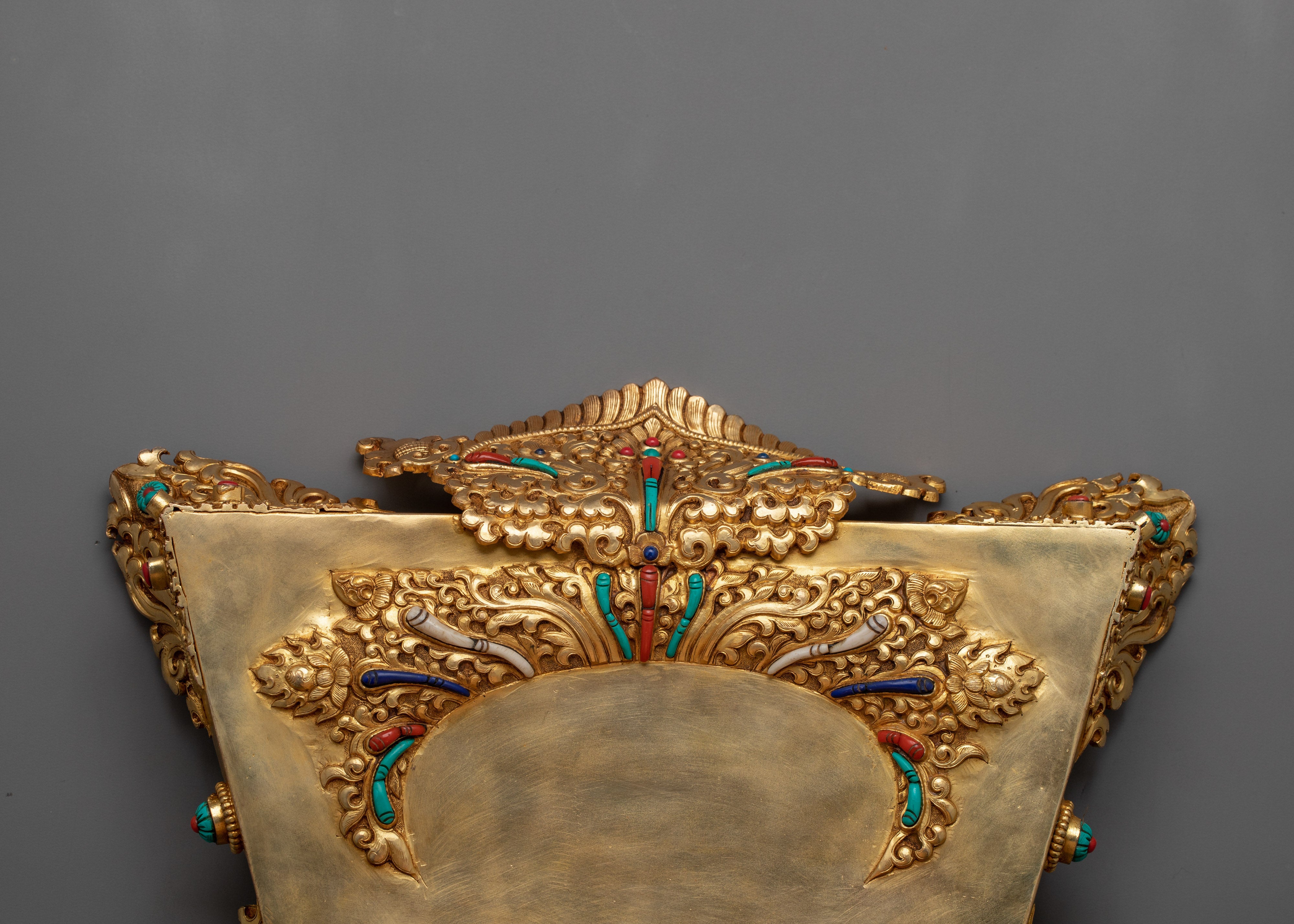 13-Inch 24K Gold-Gilded Guru Rinpoche Sculpture | Gemstone-Embellished Sculpture