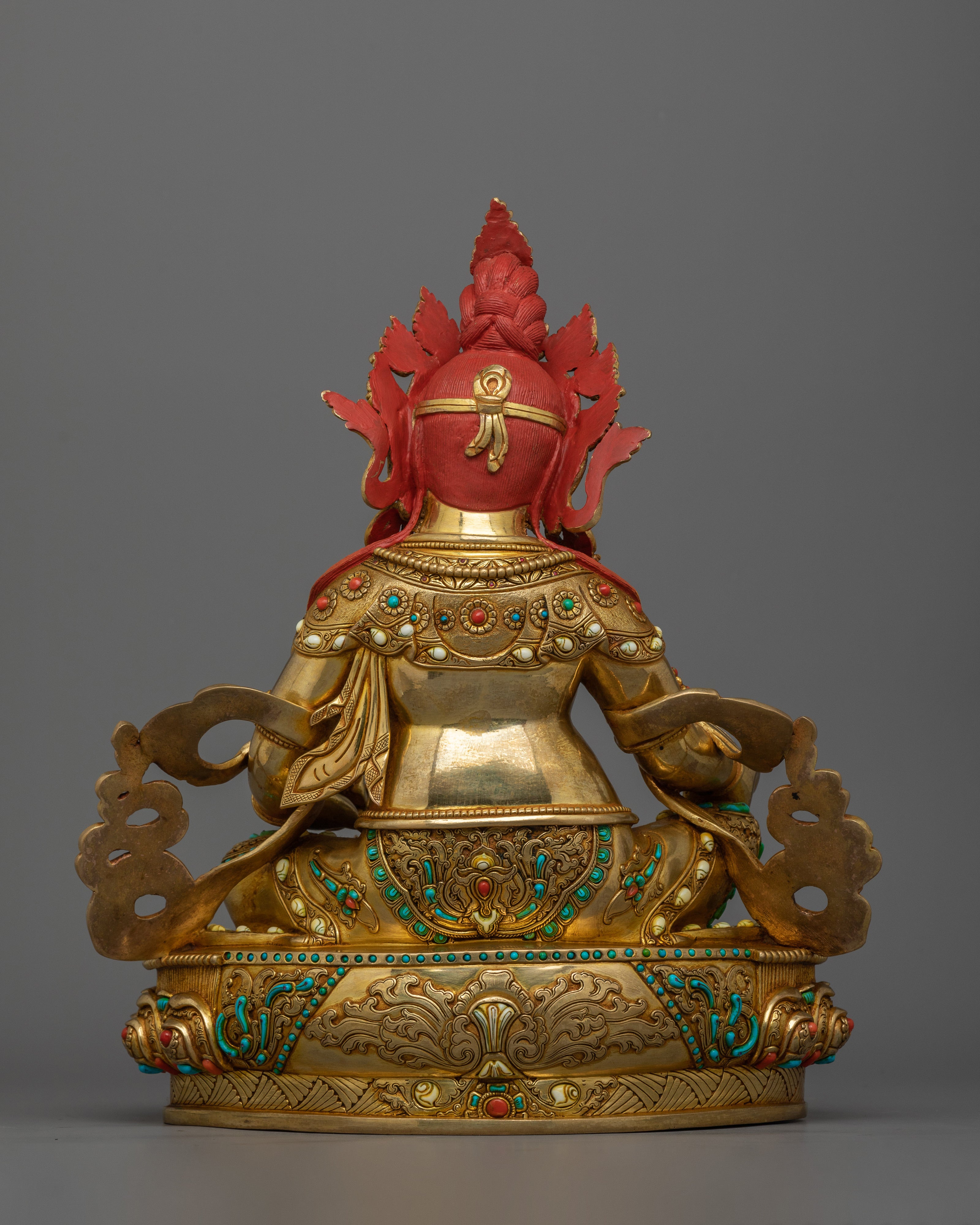 Gold-Gilded Jambhala Statue | Handcrafted Sculpture with Stone Citron