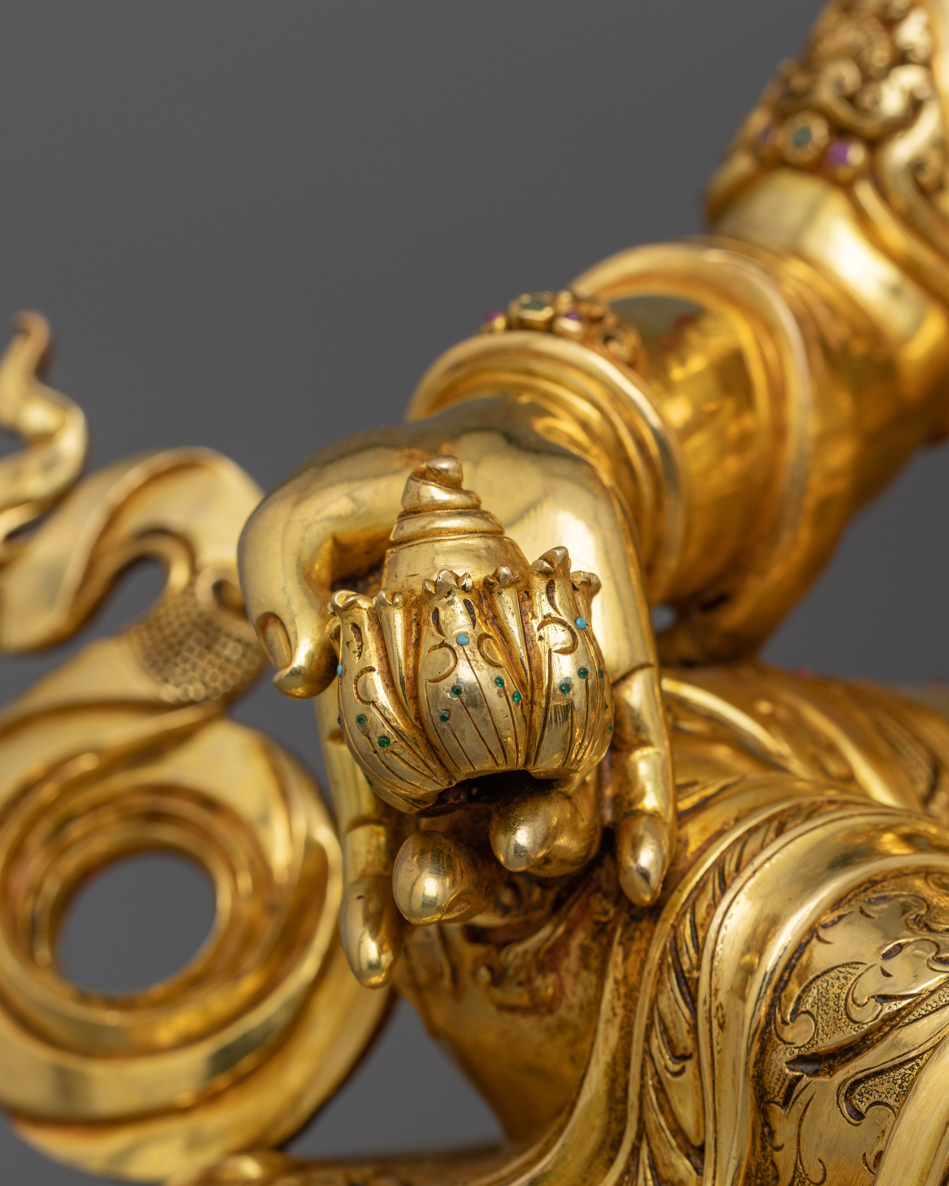 Jambala Wealth Deity Statue Prosperity Rituals | 24k Gold Gilded Sculpture