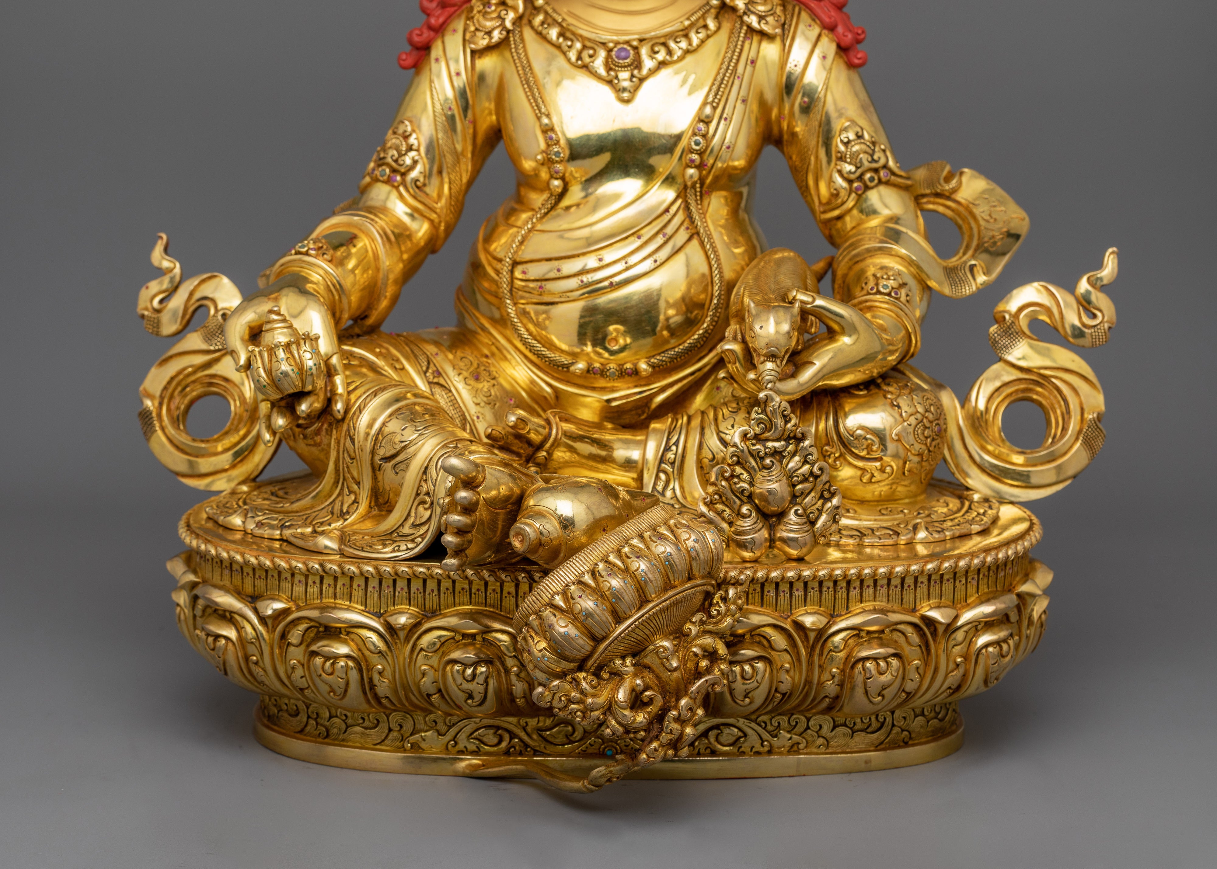 Jambala Wealth Deity Statue Prosperity Rituals | 24k Gold Gilded Sculpture