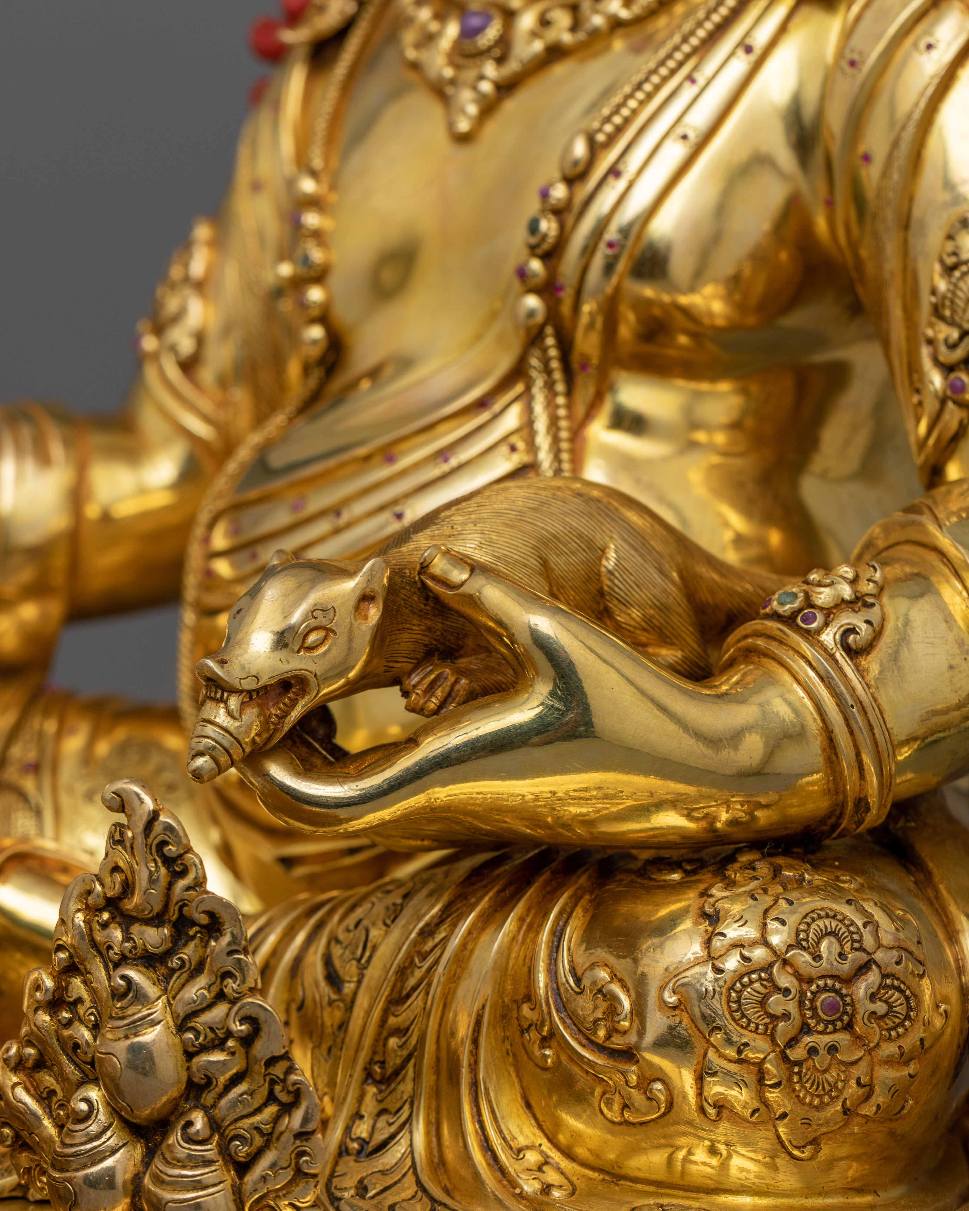 Jambala Wealth Deity Statue Prosperity Rituals | 24k Gold Gilded Sculpture