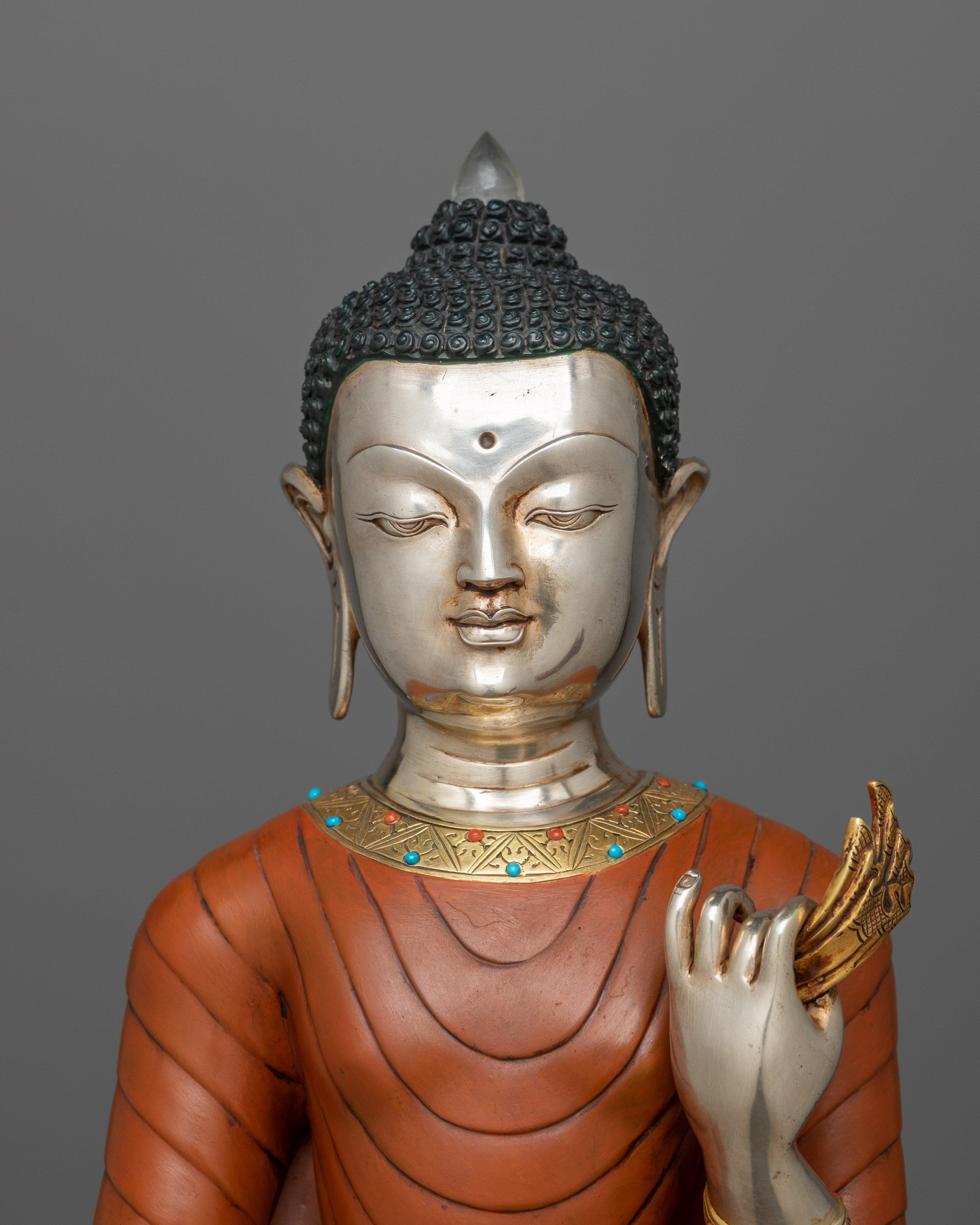 Handcrafted Dipankara Buddha Statue | Oxidized Copper and Silver-Plated Art