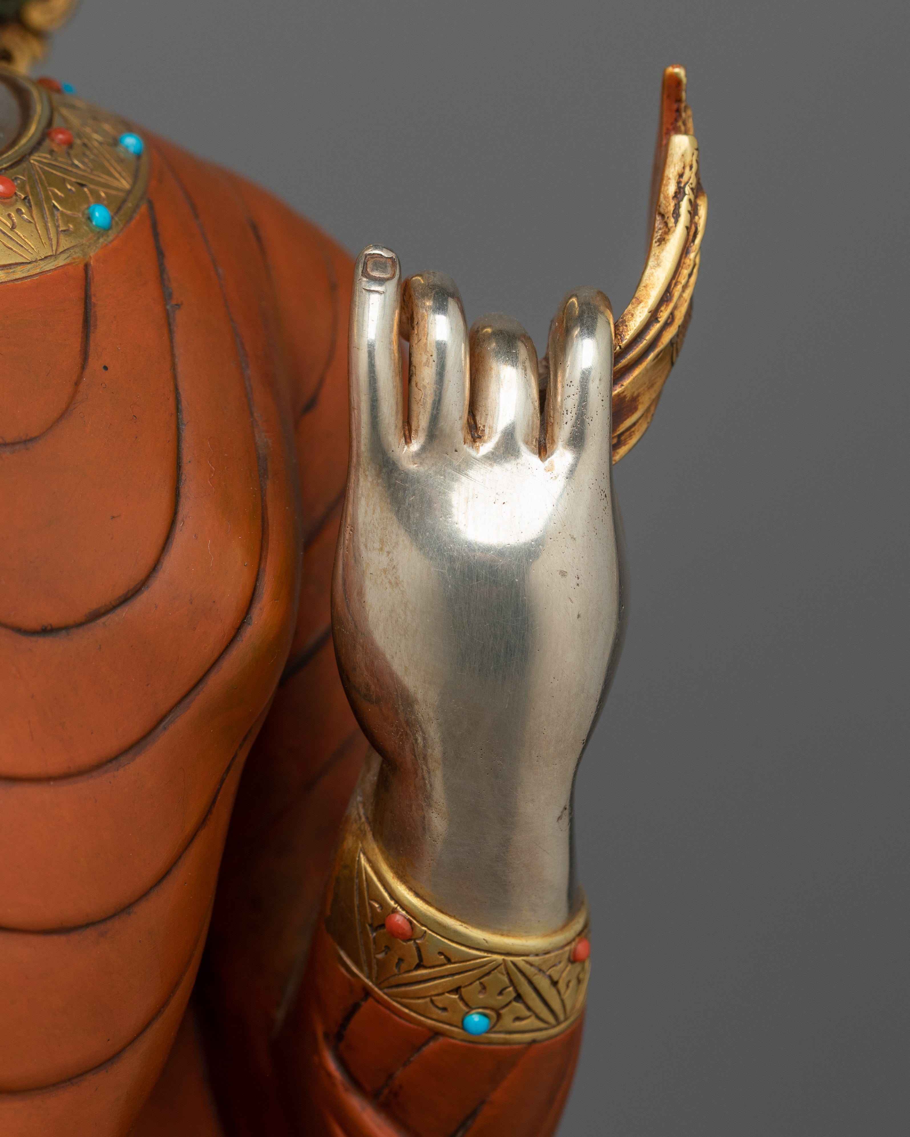 Handcrafted Dipankara Buddha Statue | Oxidized Copper and Silver-Plated Art