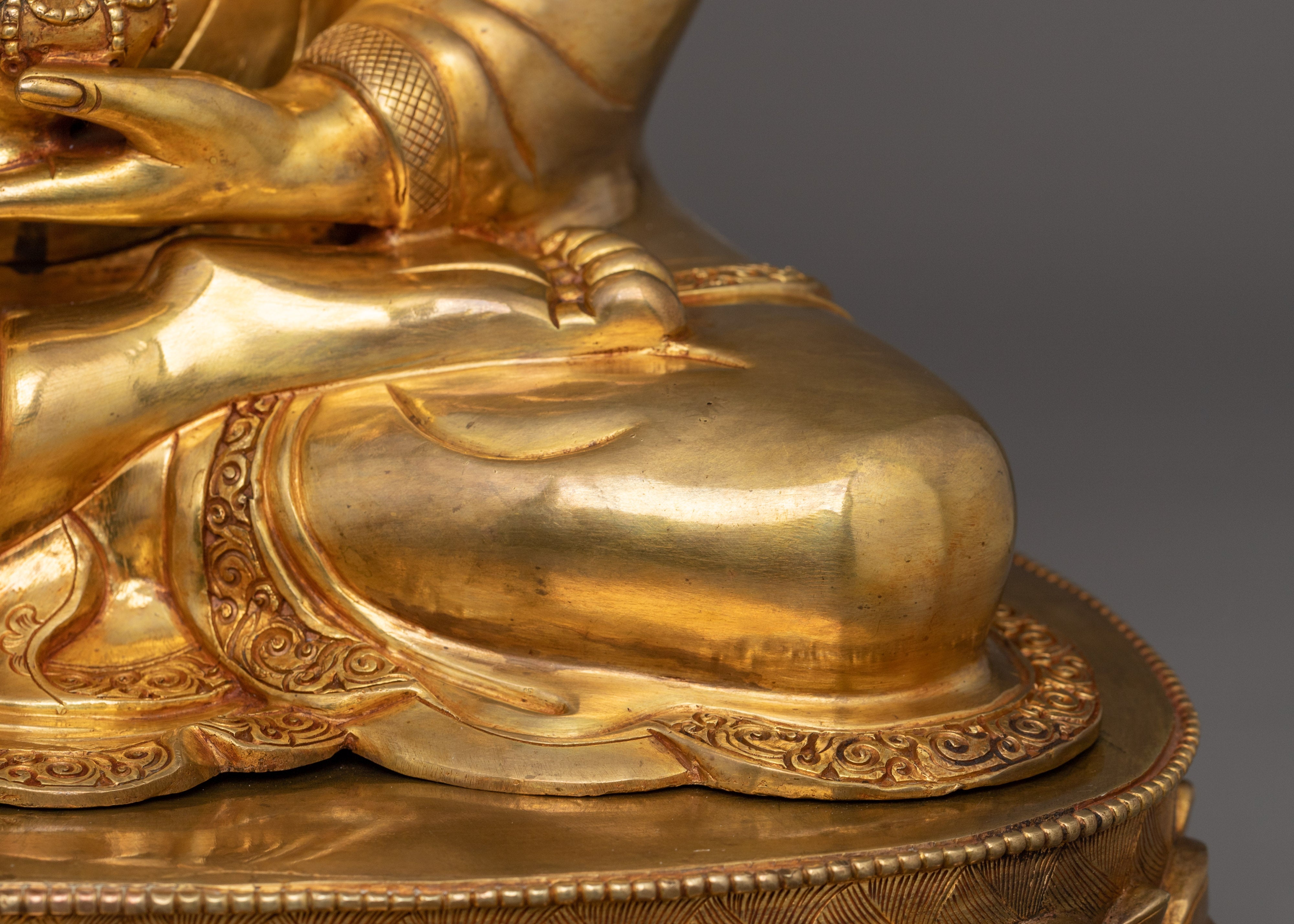 24k Gold Healing Deity Medicine Buddha Sculpture | Bhaisajyaguru Handcarved Statue