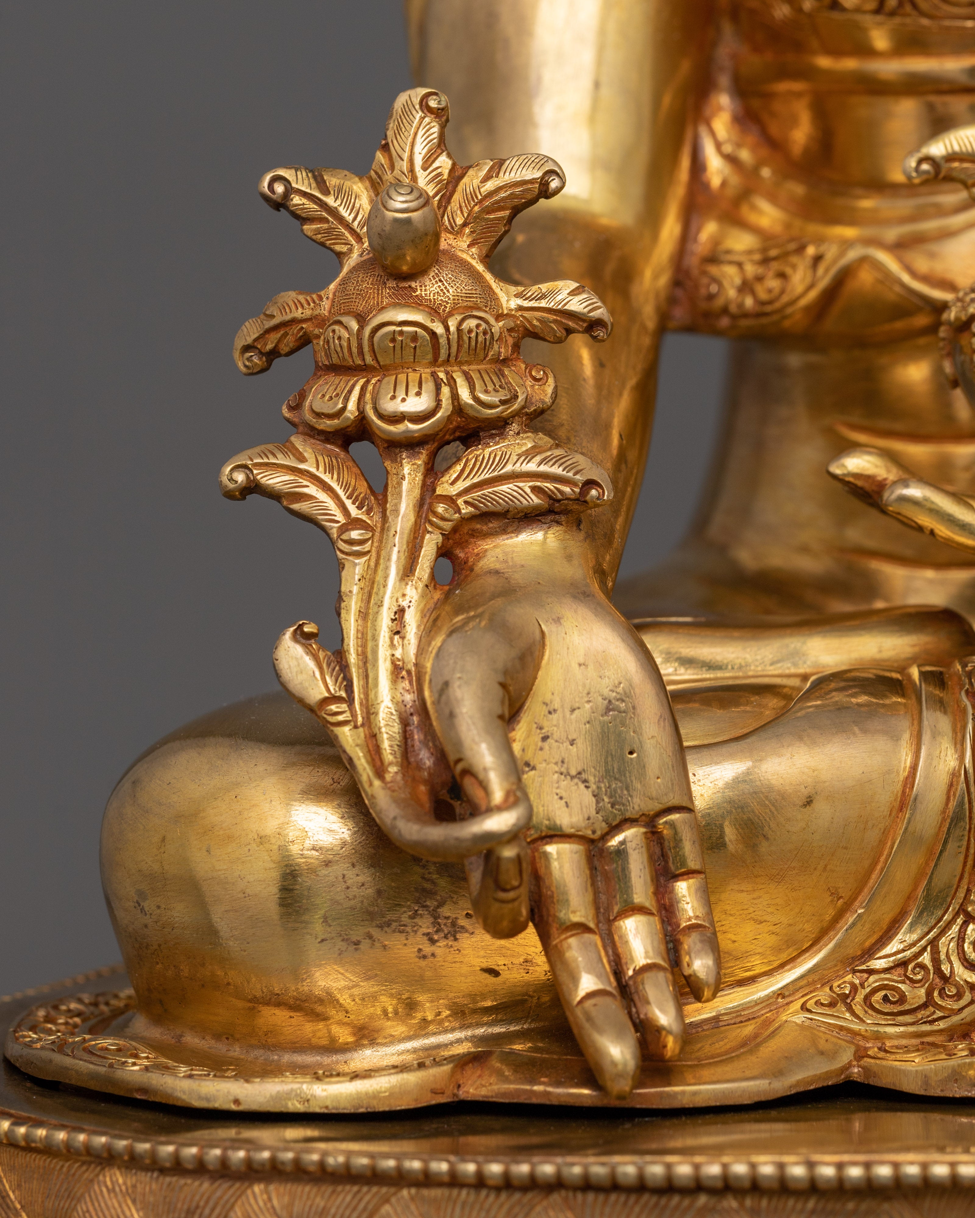 24k Gold Healing Deity Medicine Buddha Sculpture | Bhaisajyaguru Handcarved Statue