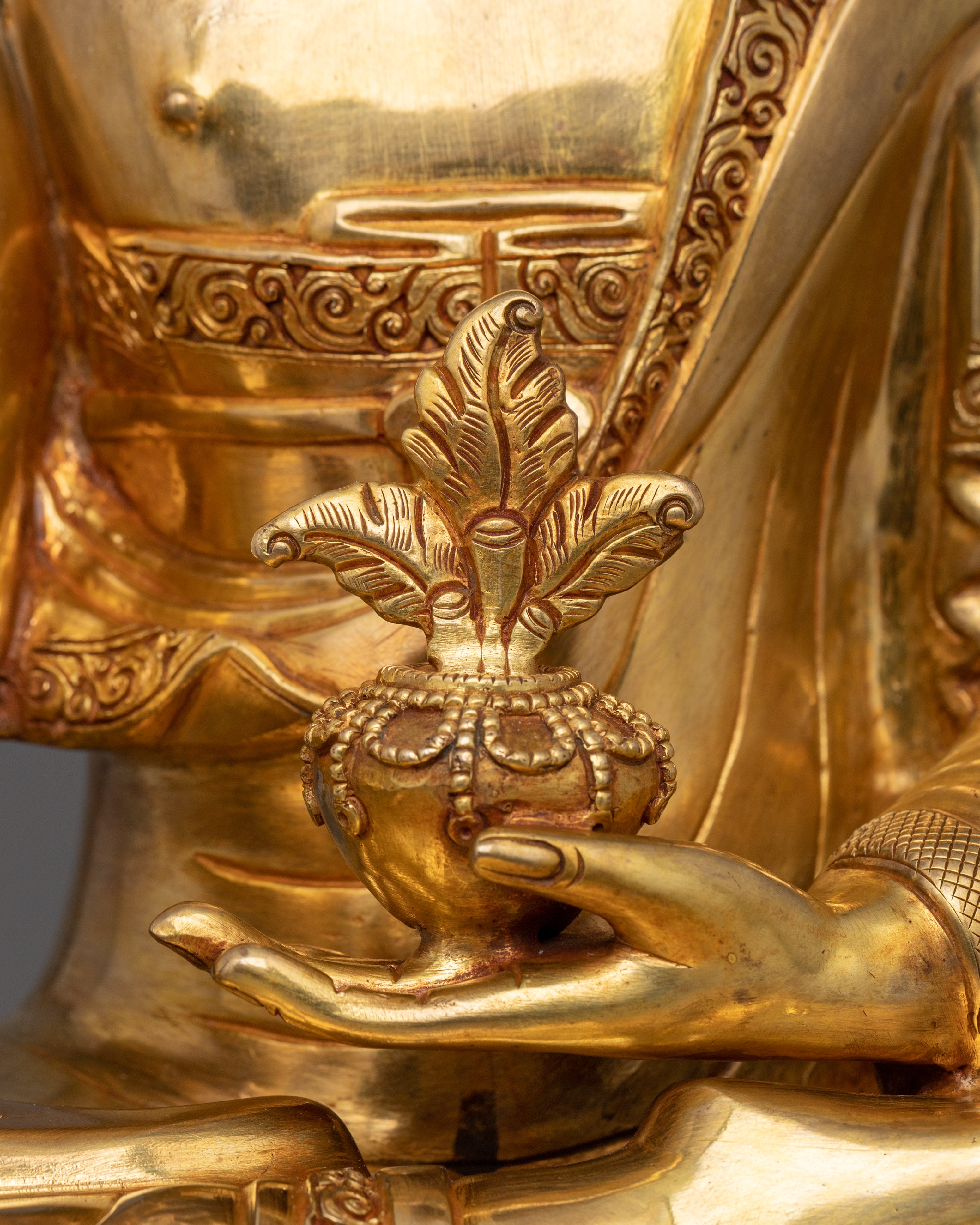 24k Gold Healing Deity Medicine Buddha Sculpture | Bhaisajyaguru Handcarved Statue