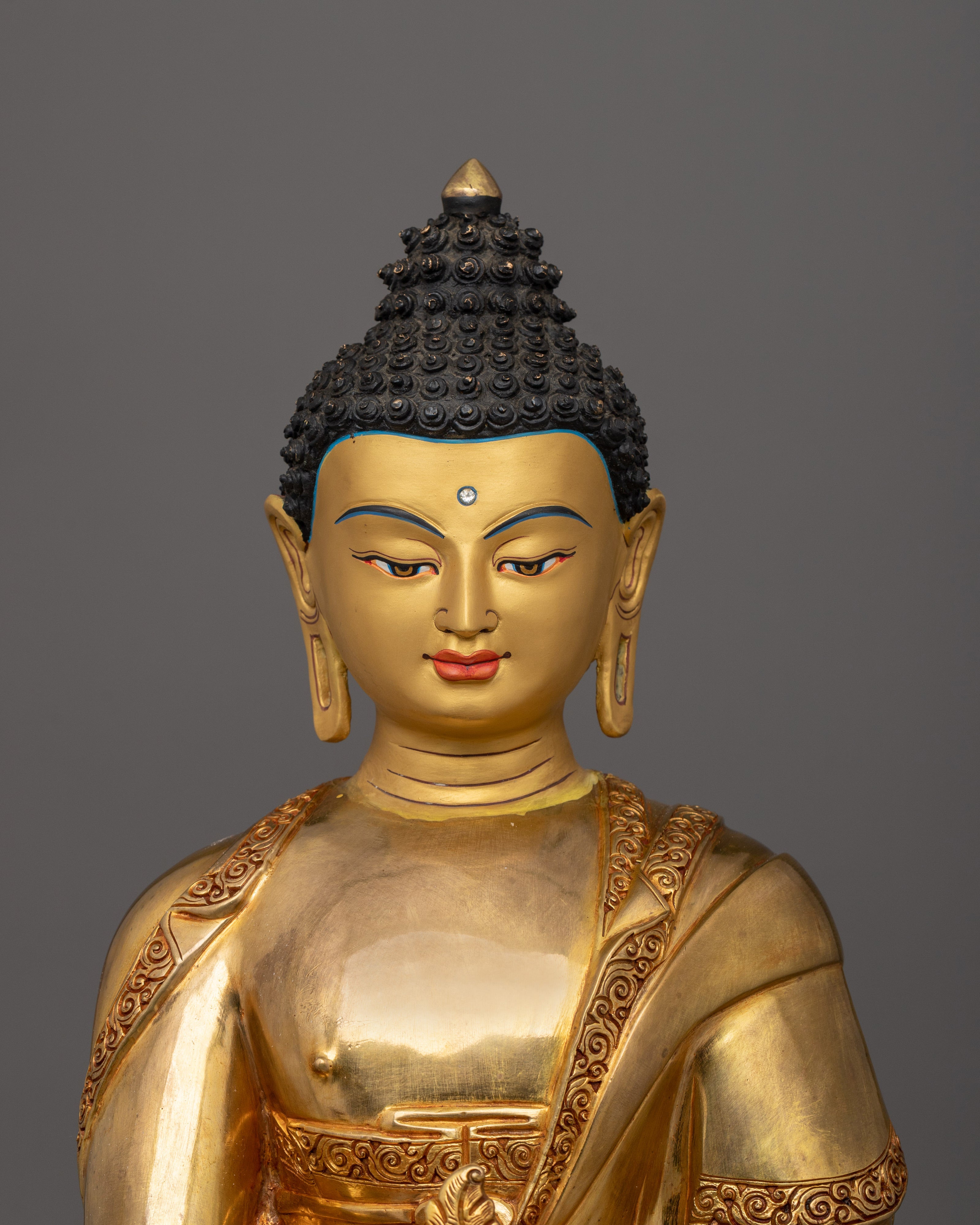 24k Gold Healing Deity Medicine Buddha Sculpture | Bhaisajyaguru Handcarved Statue