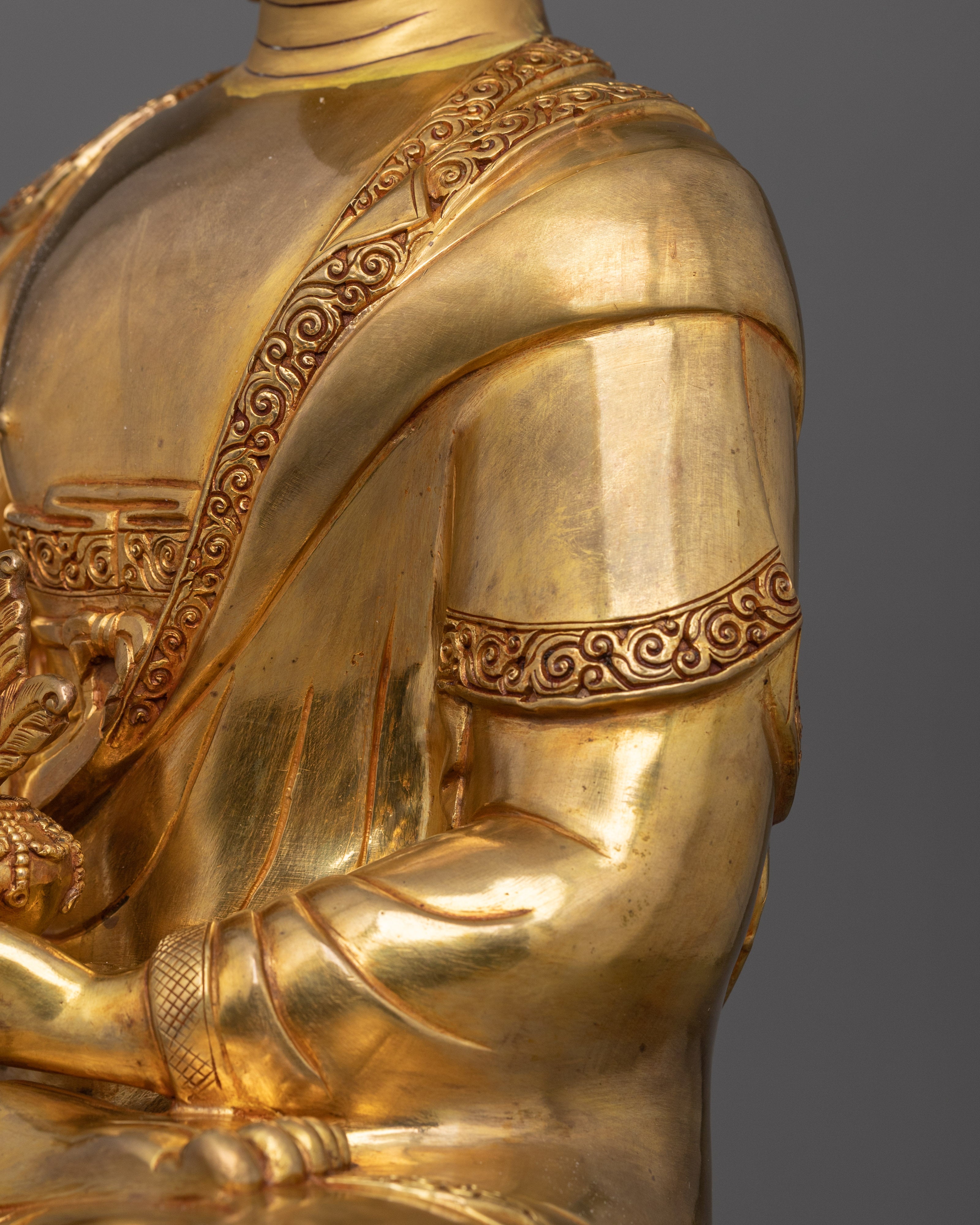 24k Gold Healing Deity Medicine Buddha Sculpture | Bhaisajyaguru Handcarved Statue