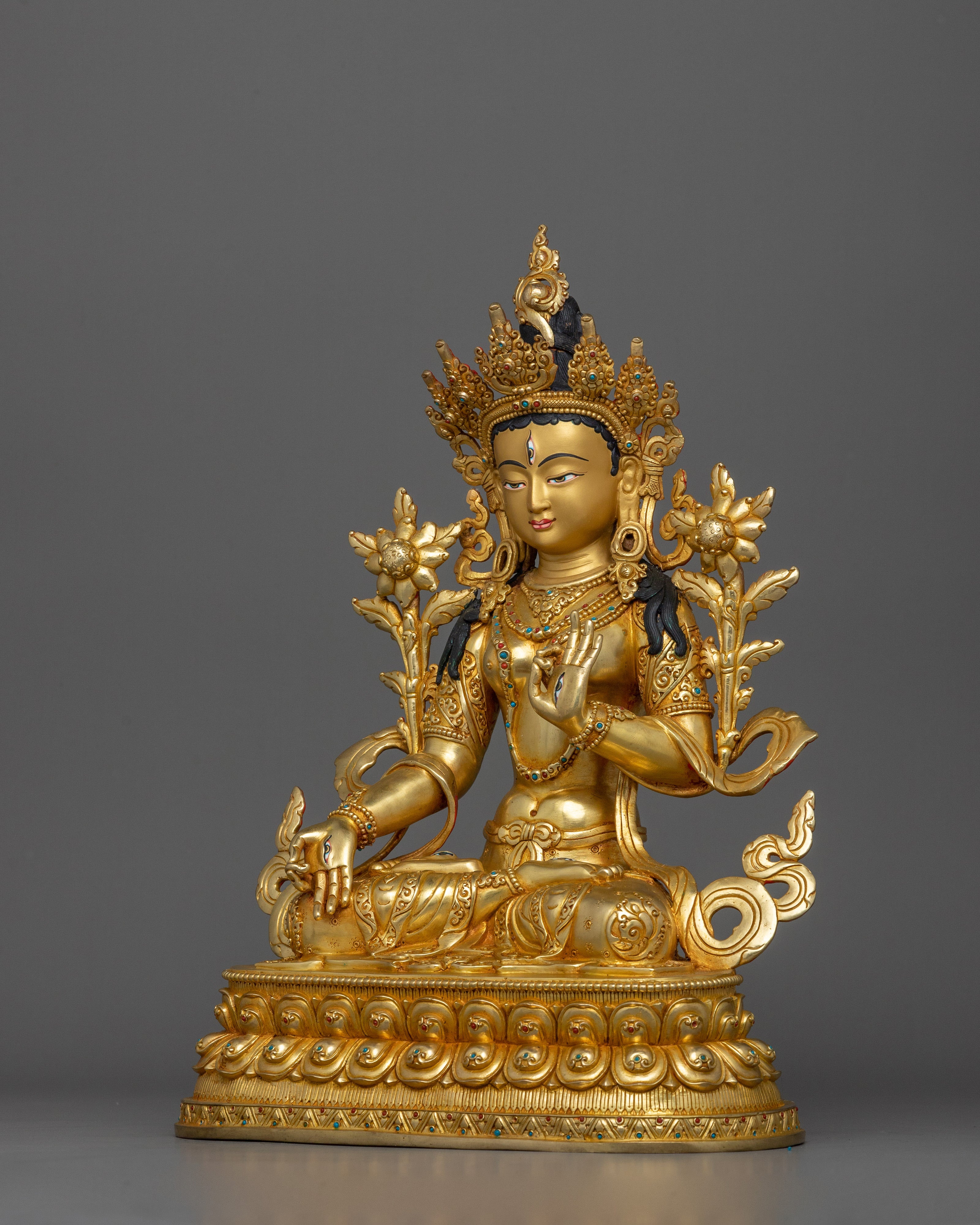 Handcrafted Buddhist Decor Tibetan White Tara Figurine | Long life Deity