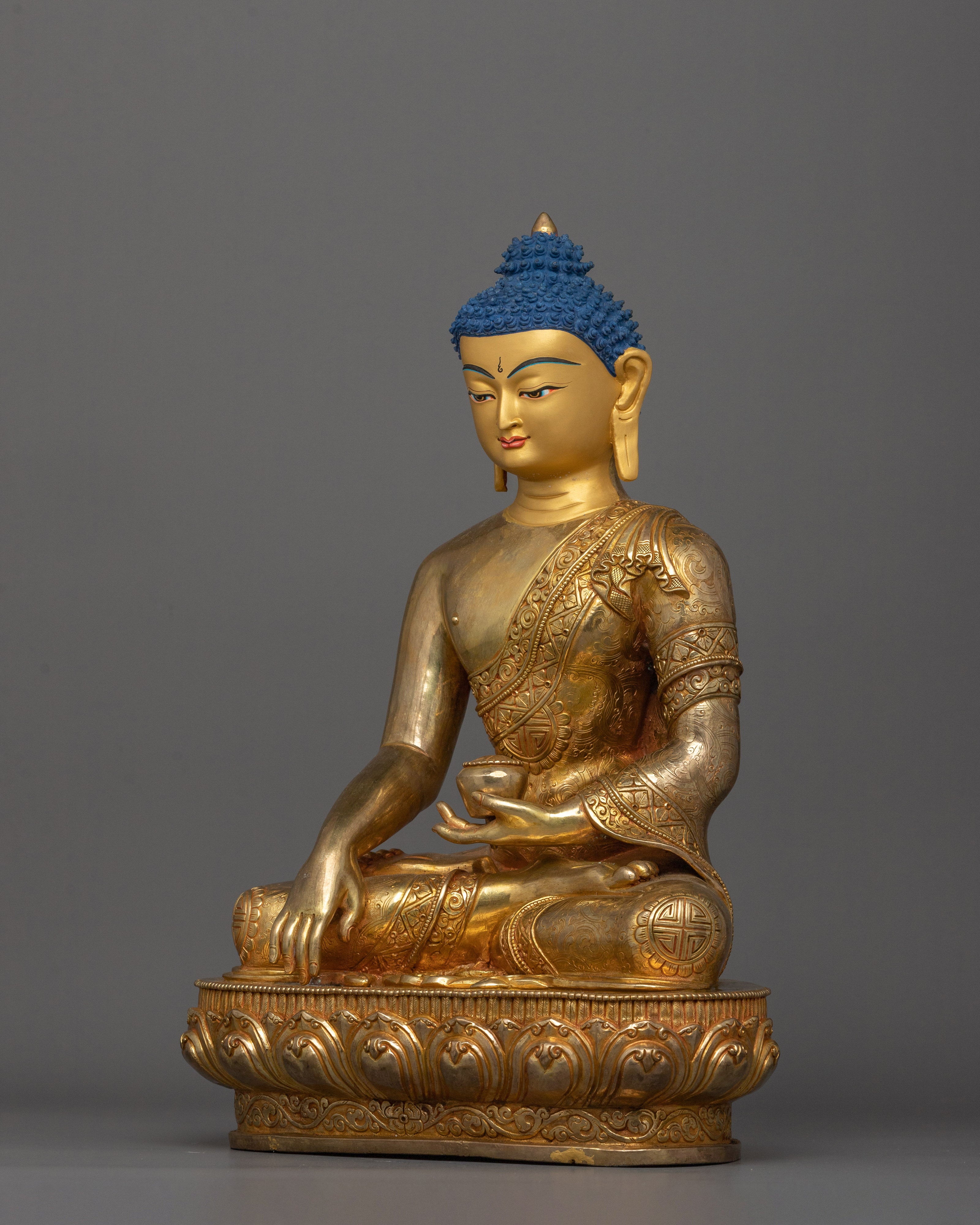 Enlightened Teacher Shakyamuni Buddha Statue | 24K Gold-Gilded Sculpture