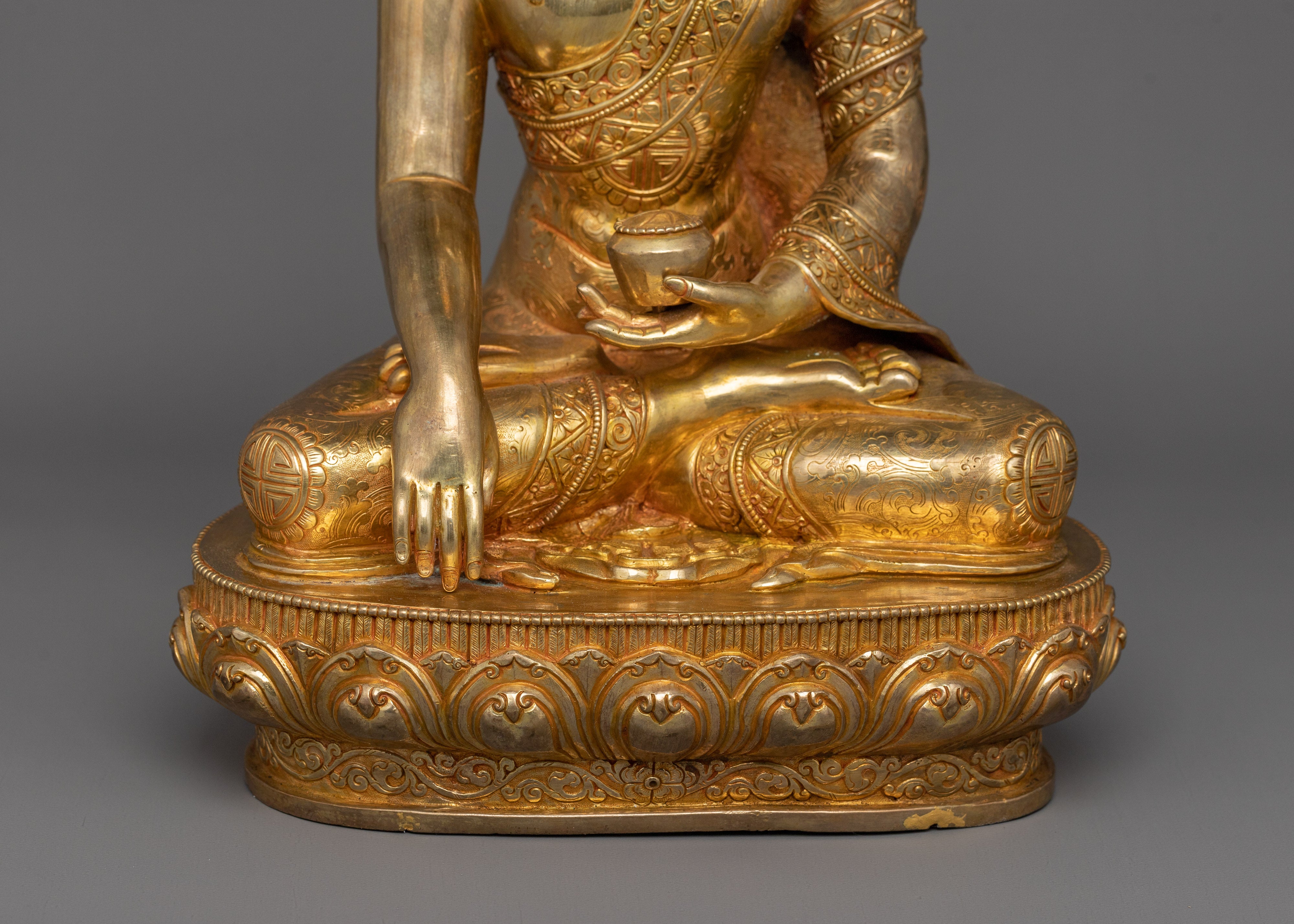 Enlightened Teacher Shakyamuni Buddha Statue | 24K Gold-Gilded Sculpture