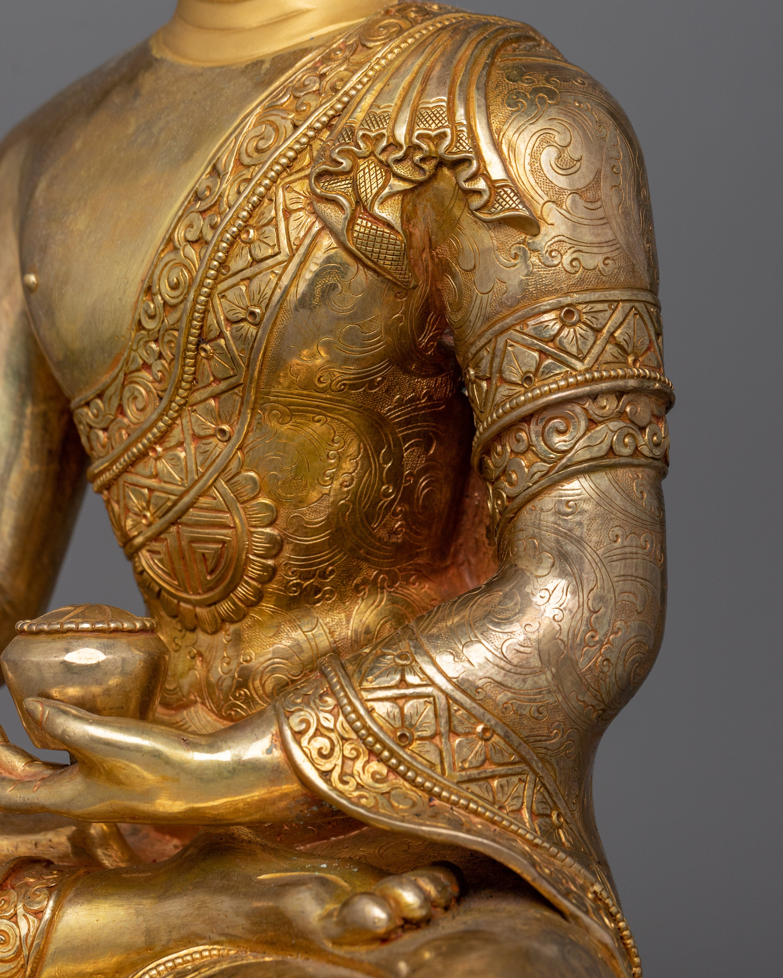 Enlightened Teacher Shakyamuni Buddha Statue | 24K Gold-Gilded Sculpture