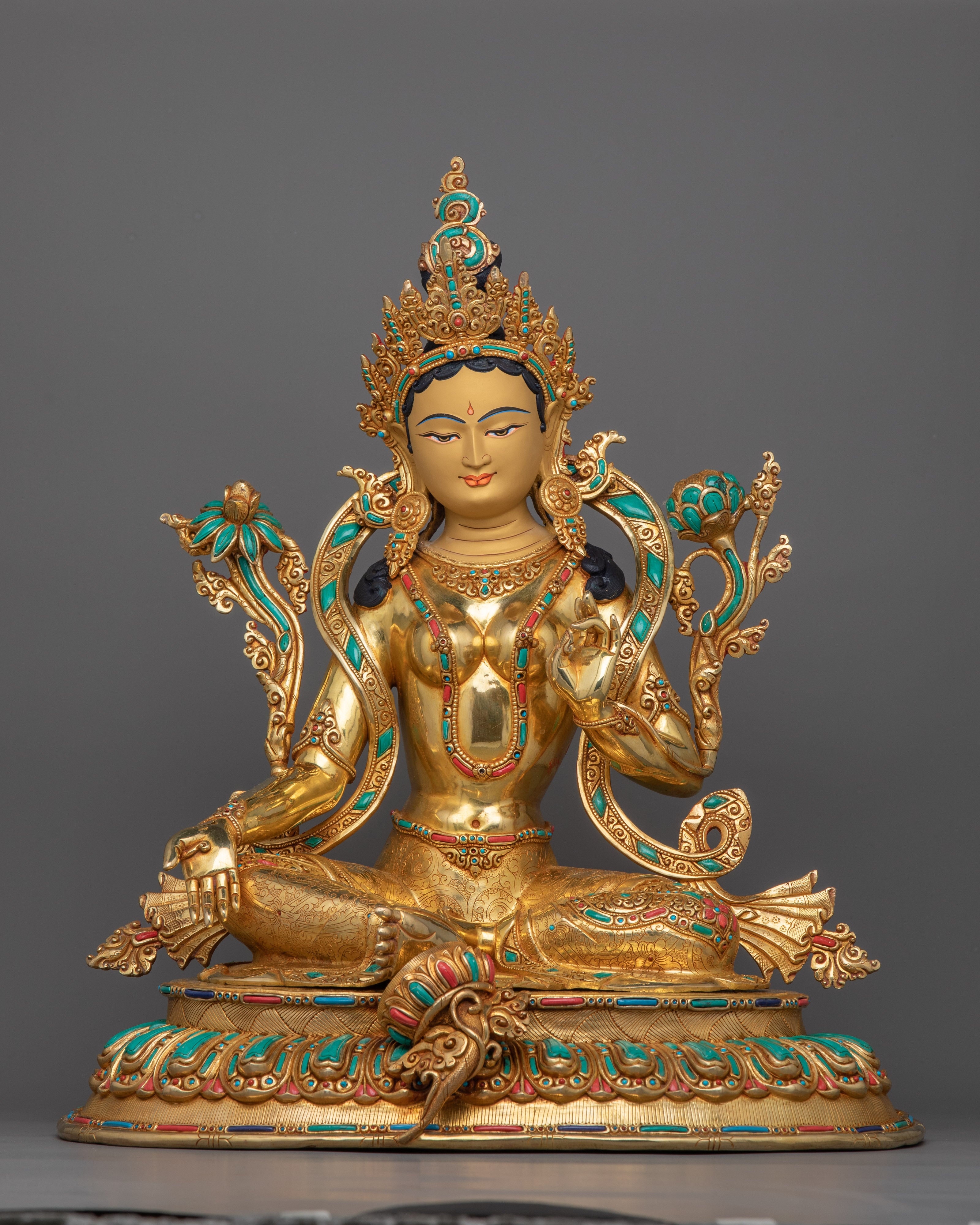 Buddhist Deities with Gemstone Detailing | Six Bodhisattva Sculpture Set