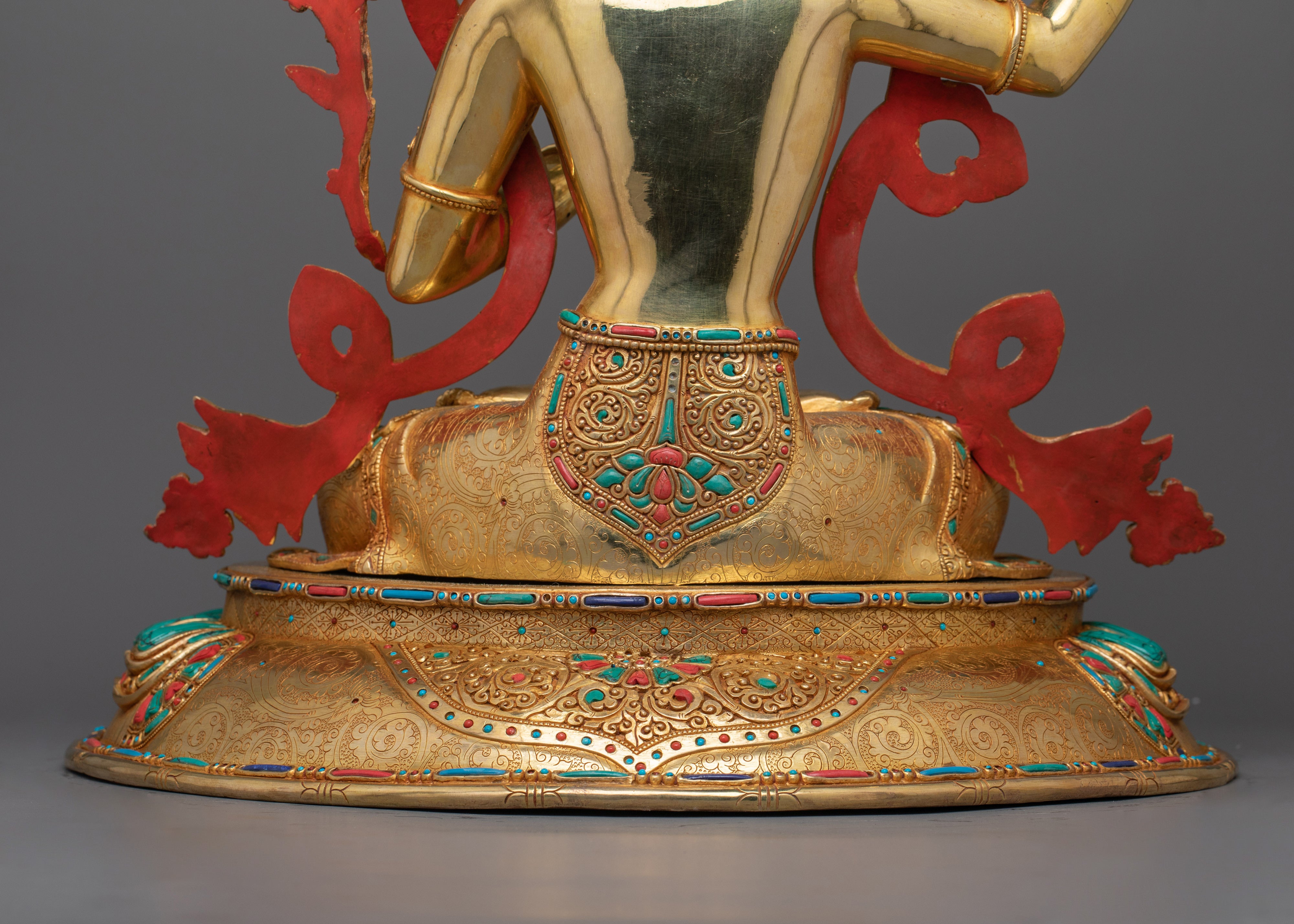 24K Gold Gilded Buddhist Manjushri Tibetan Deity Statue | Representation of Supreme Wisdom