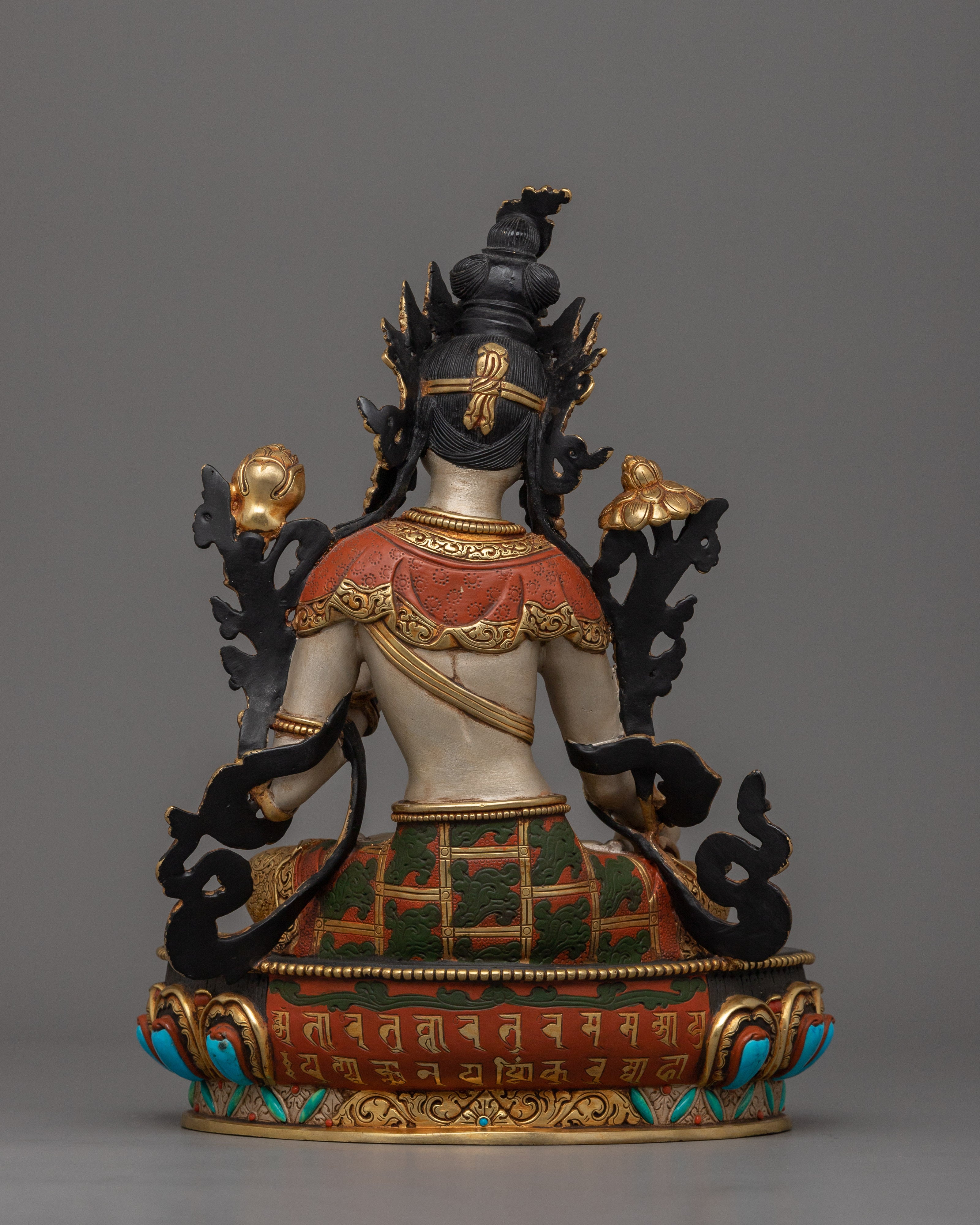 White Tara Peaceful Goddess Statue | 24K Gold-Gilded Religious Figure