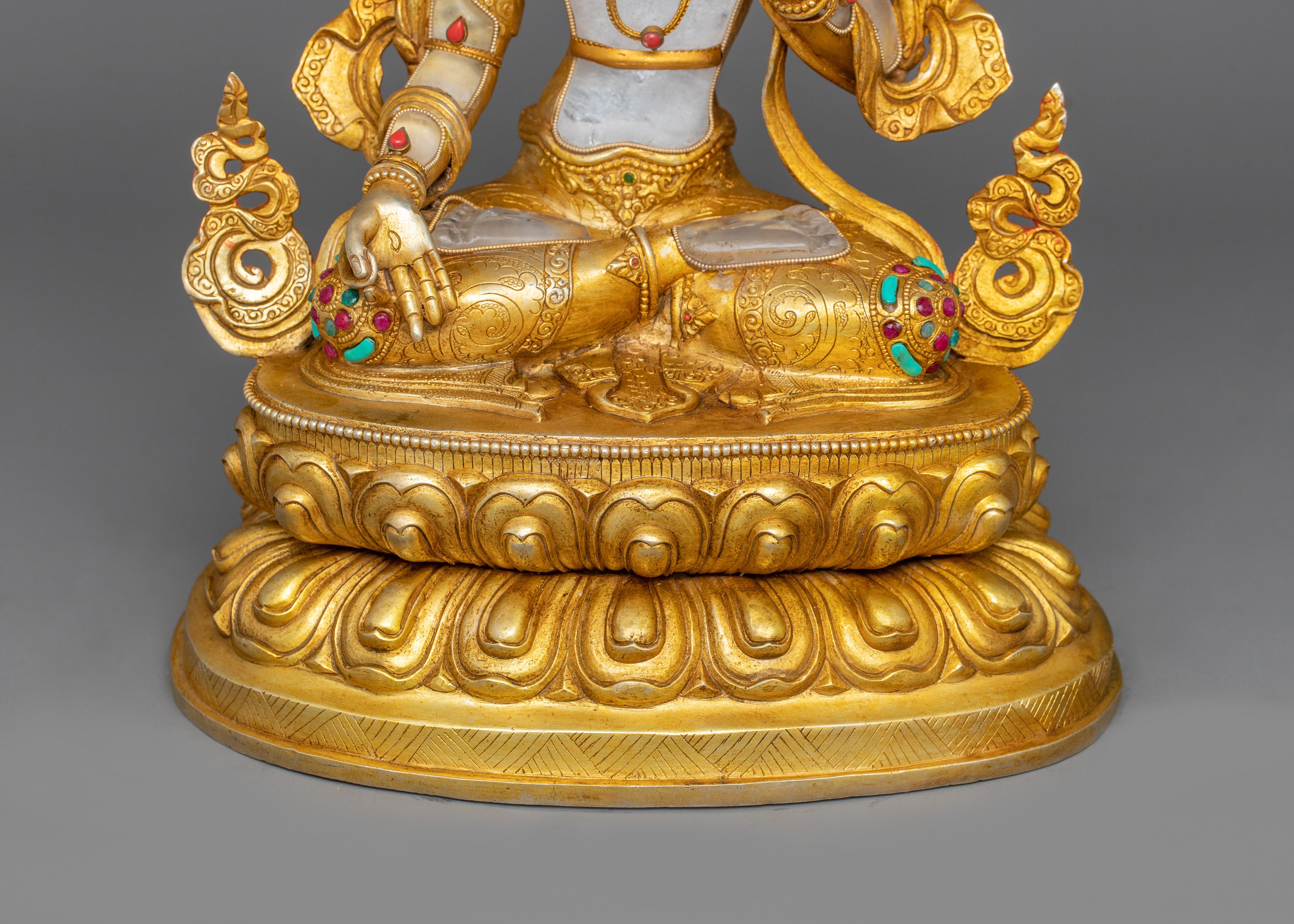 The Spiritual Energy of White Tara Statue in Your Meditation Space | 24K Gold Gilded